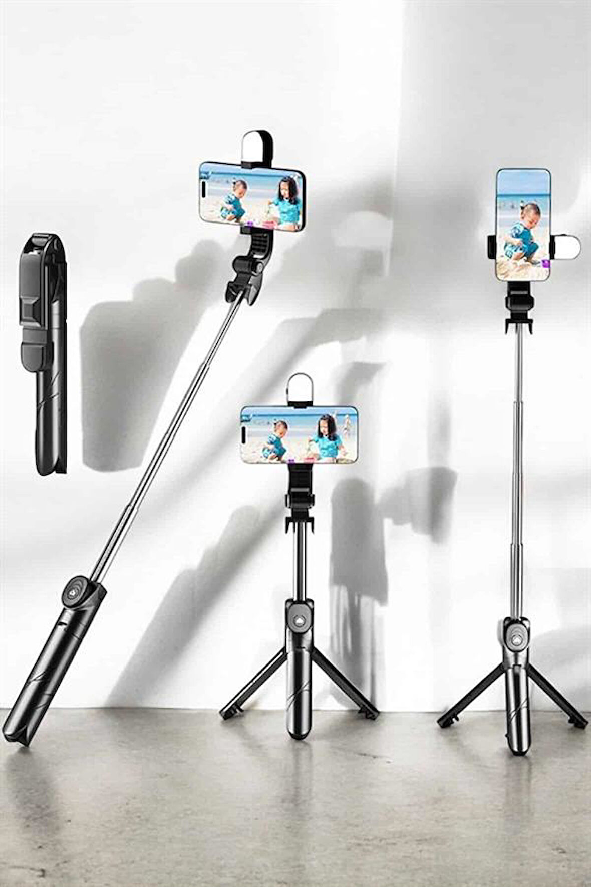 Tripod Kablosuz Bluetooth Bağlantılı Selfie Çubuğu 360 Derece Dönebilen