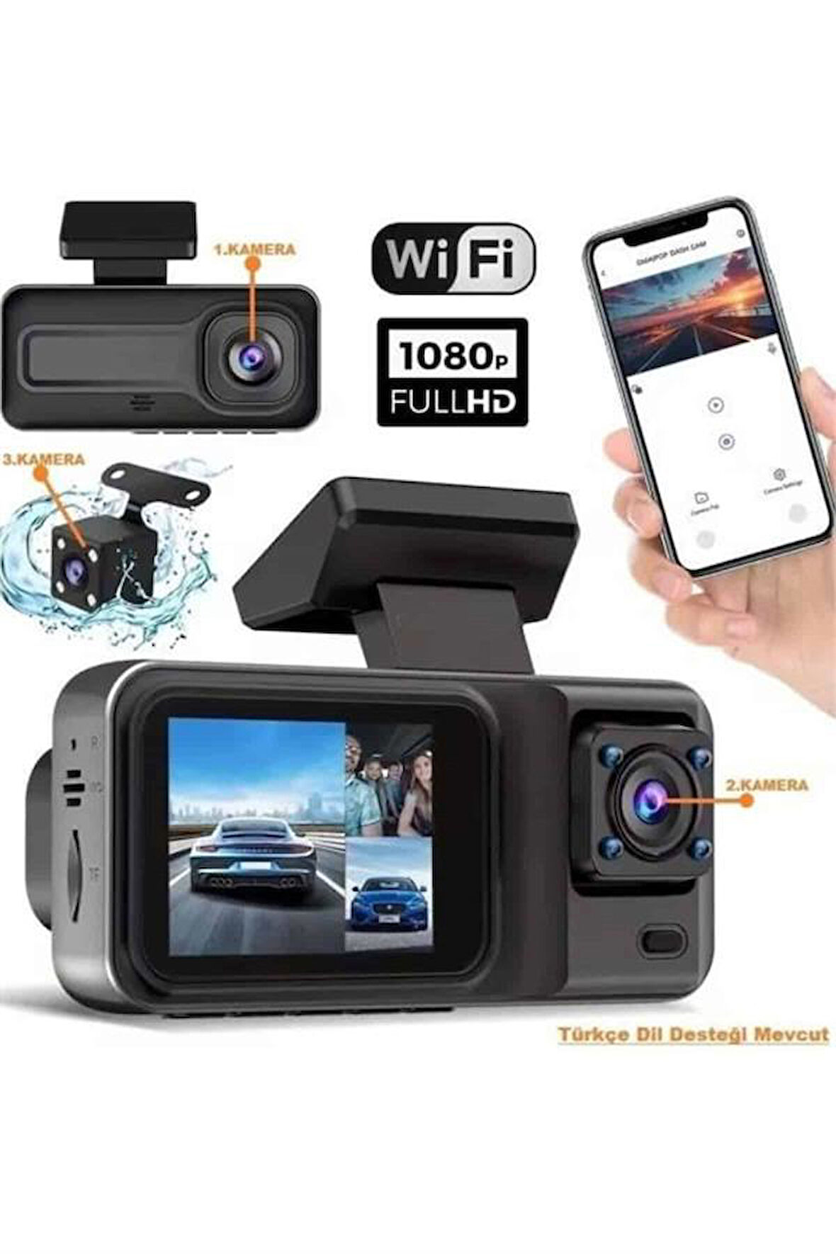 2 İnç Araç İçi Kameralı Ekran 1080P Full Hd Kaliteli Hafıza Kart Destekli