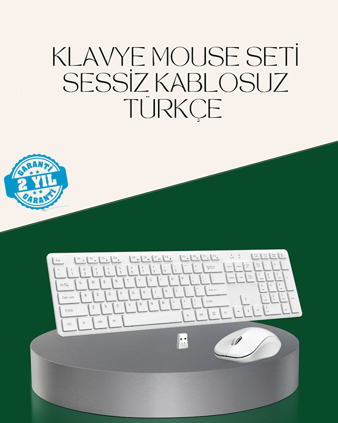 Ergonomik Kablosuz Klavye Mouse Takımı - Tam Boy, Sessiz Ve Güvenilir