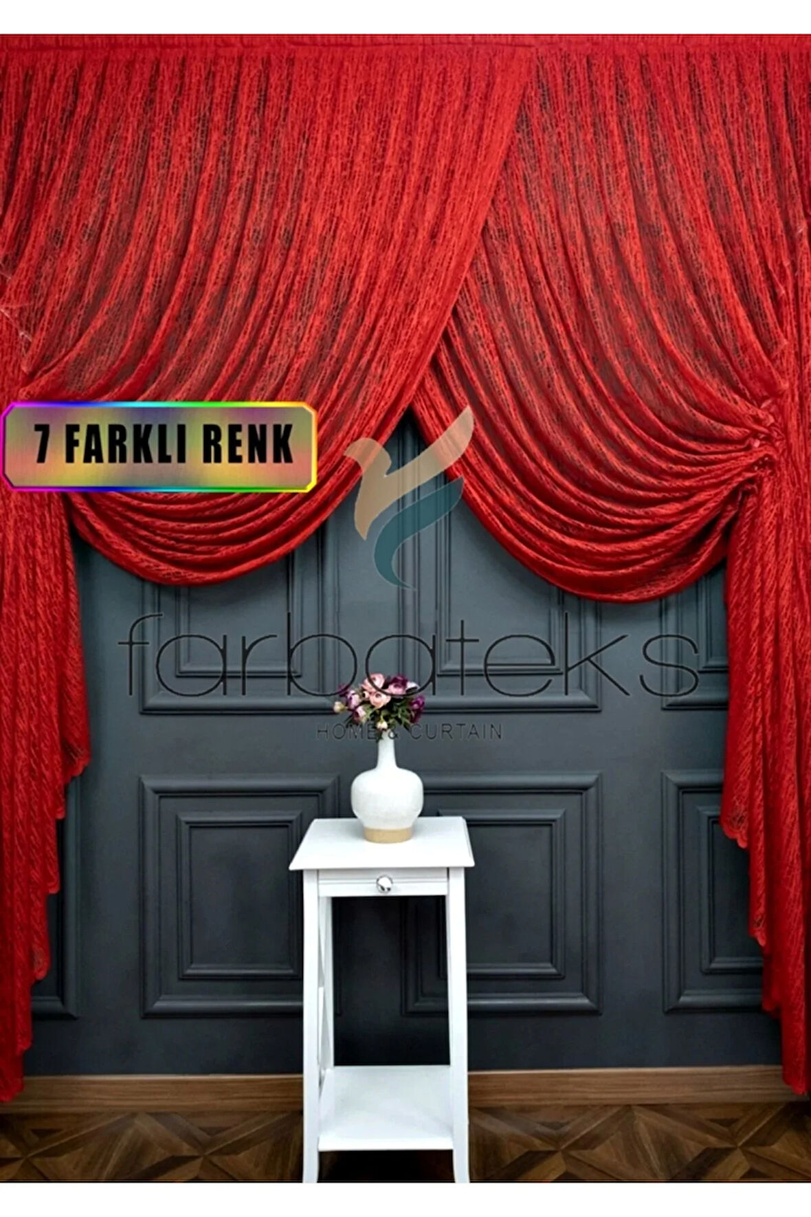 Kırmızı Kruvaze Perde Modelleri Yanki Tül Tiyatro Perdesi Camkırık Model