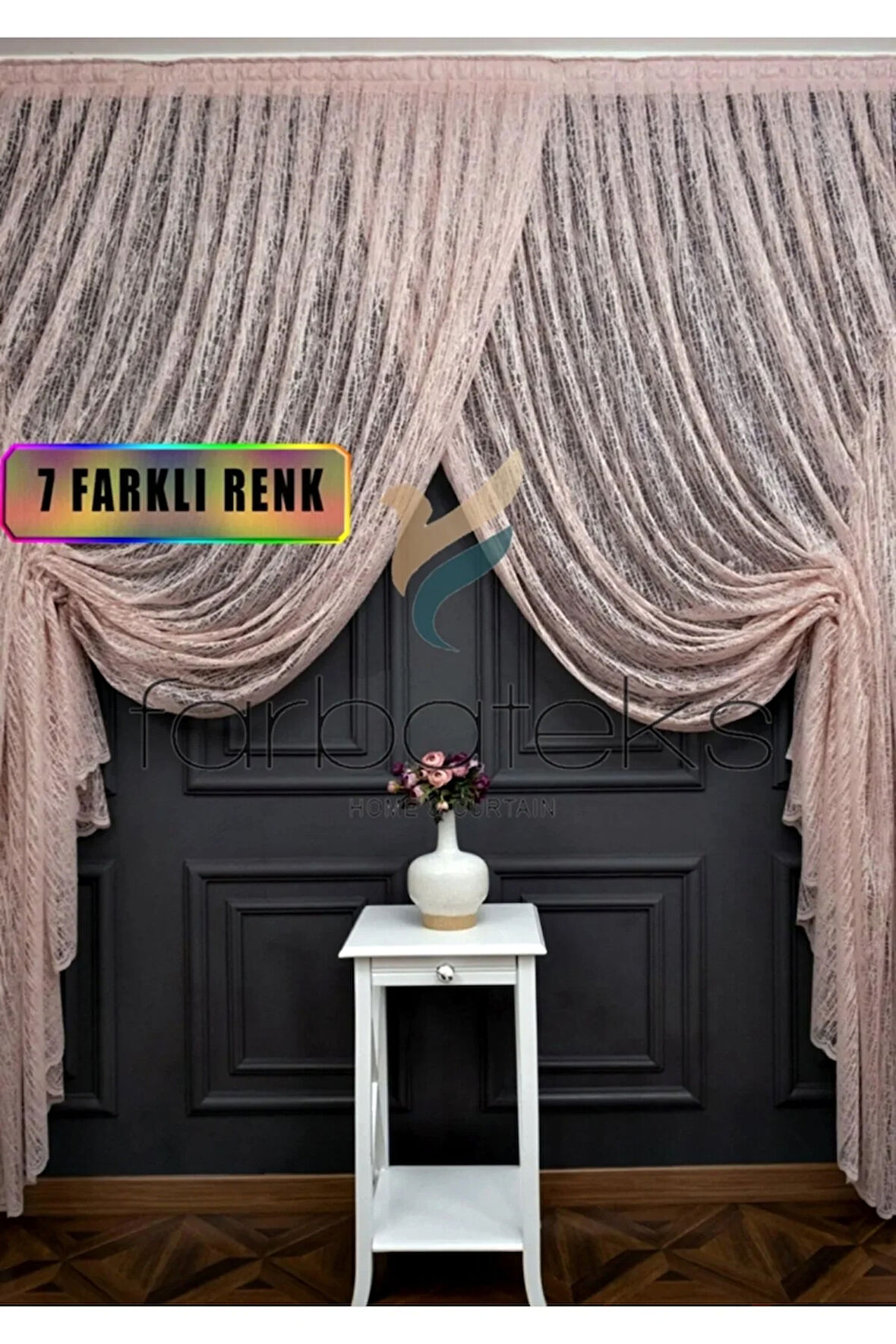 Pudra Pembe Kruvaze Perde Modelleri Yanki Tül Tiyatro Perdesi Camkırık Model