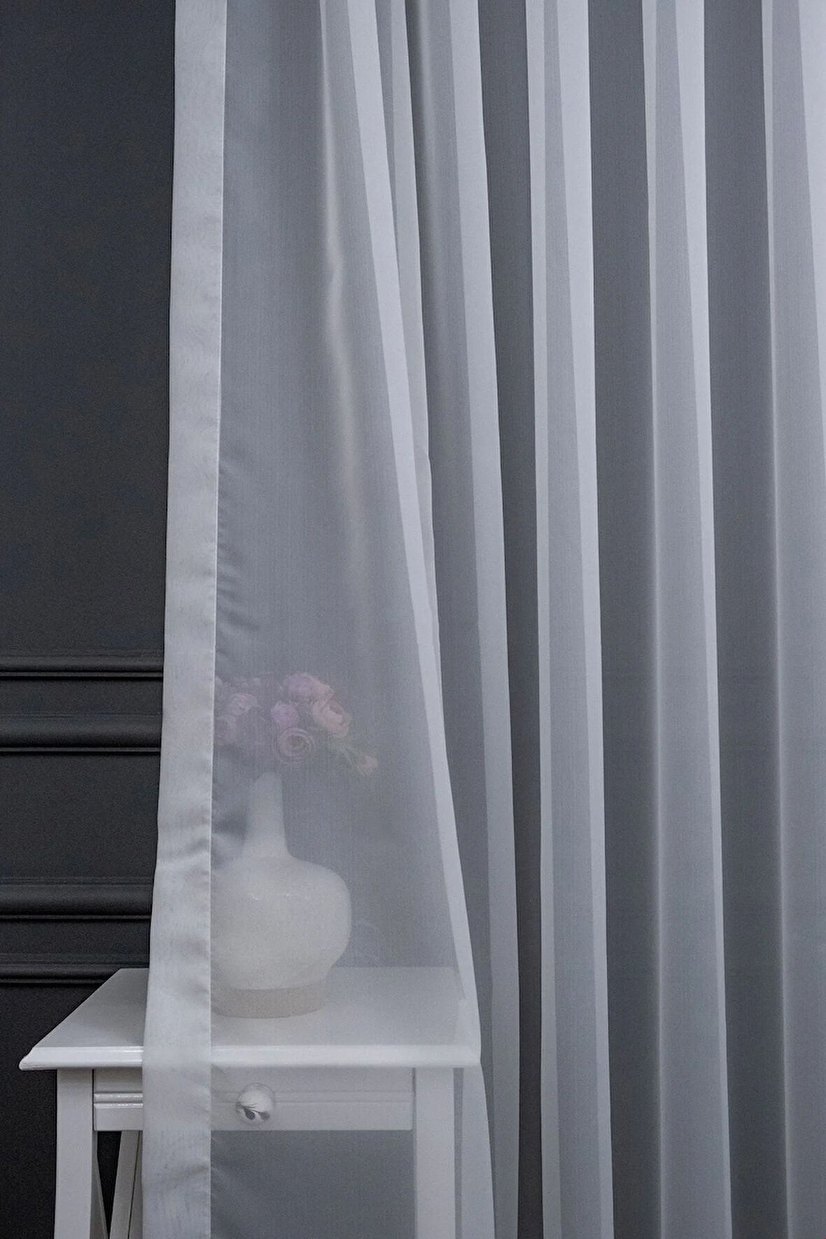 Kırık Beyaz Ekru Düz Sade Krep Tarz Tasarım Tül 1e2 Kat Pileli Tül Perde