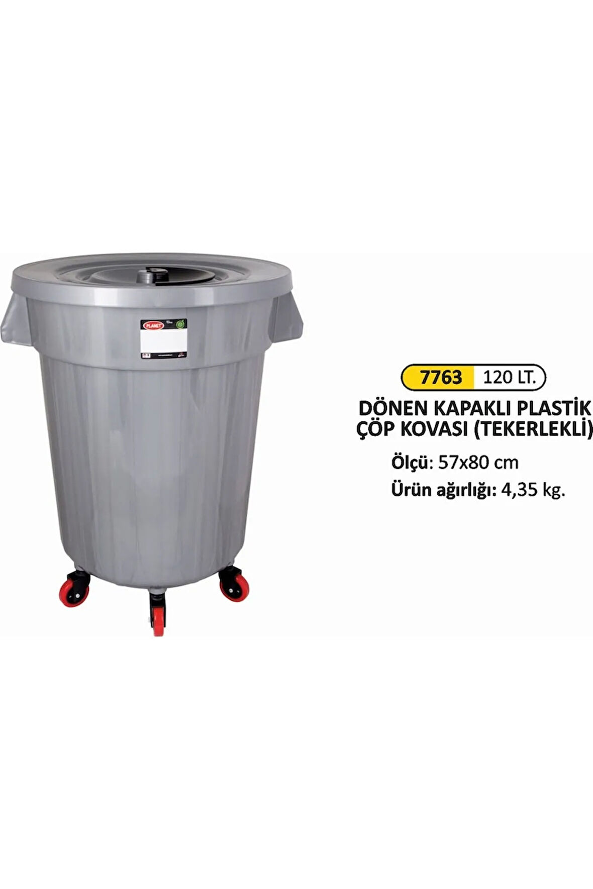 120 Litre Dönen Kapaklı Tekerlekli Çöp Kovası