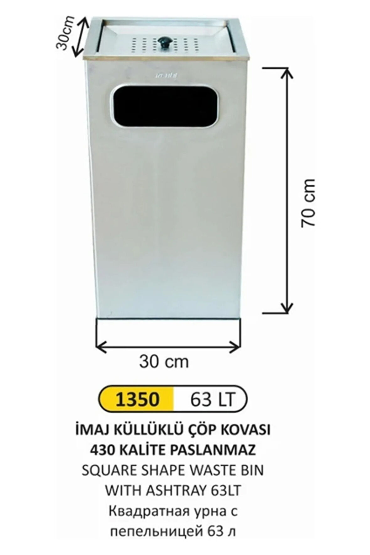 63 Litre Küllüklü Kare Çöp Kovası