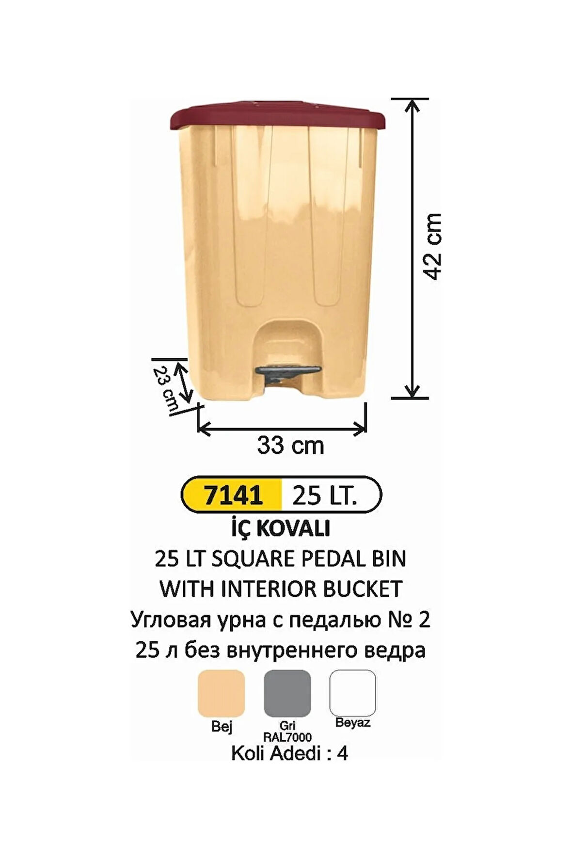 25 Litre İç Kovalı Pedallı Çöp Kovası No 2