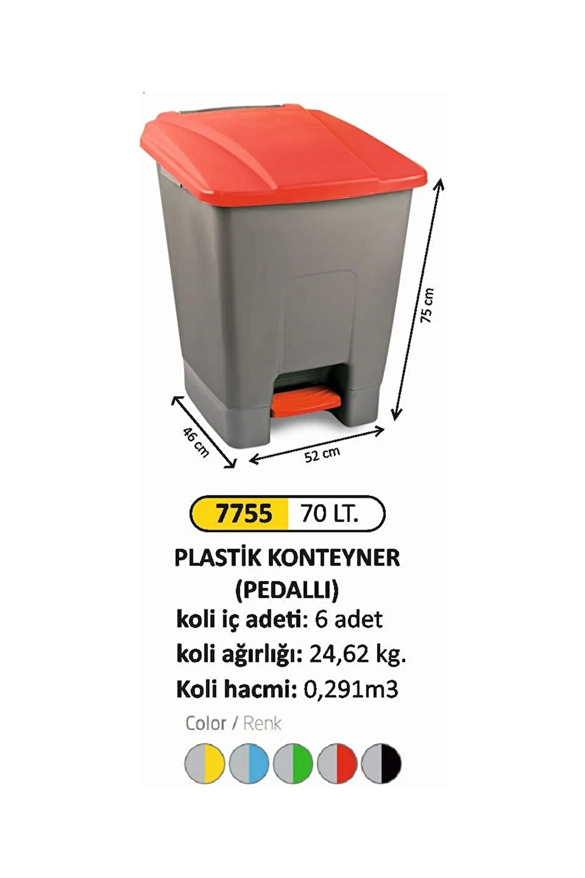 Pedallı Plastik Konteyner 70 Litre