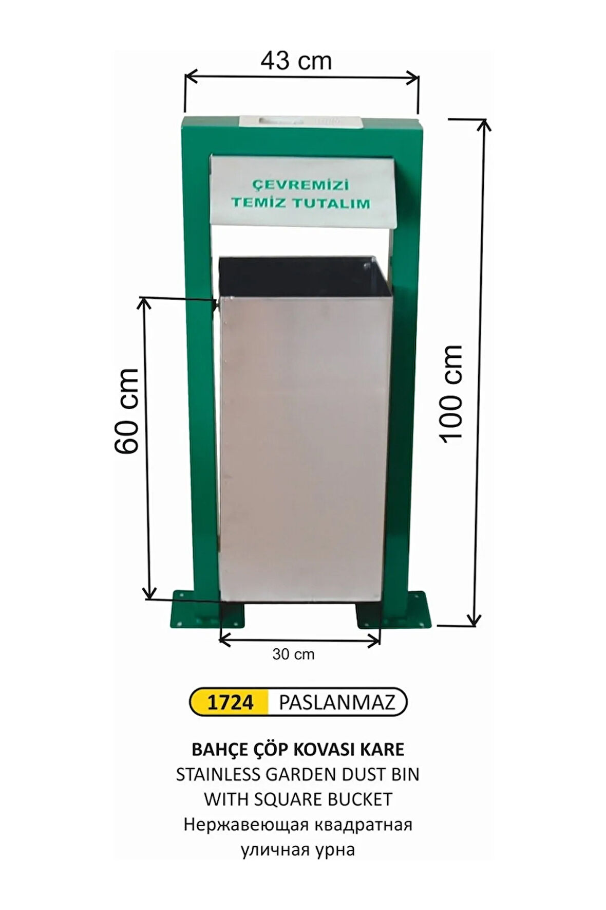 Paslanmaz Çelik Bahçe Çöp Kovası