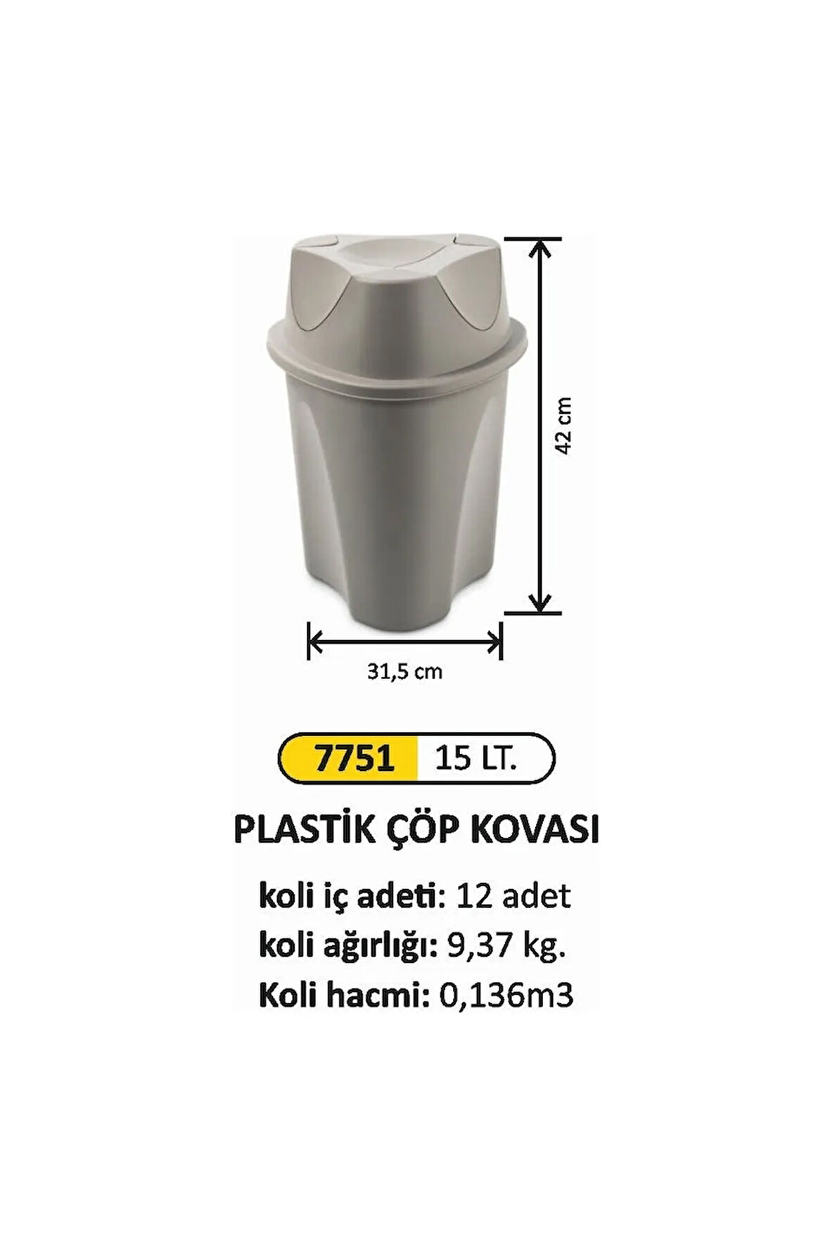 15 Litre Plastik Çöp Kovası