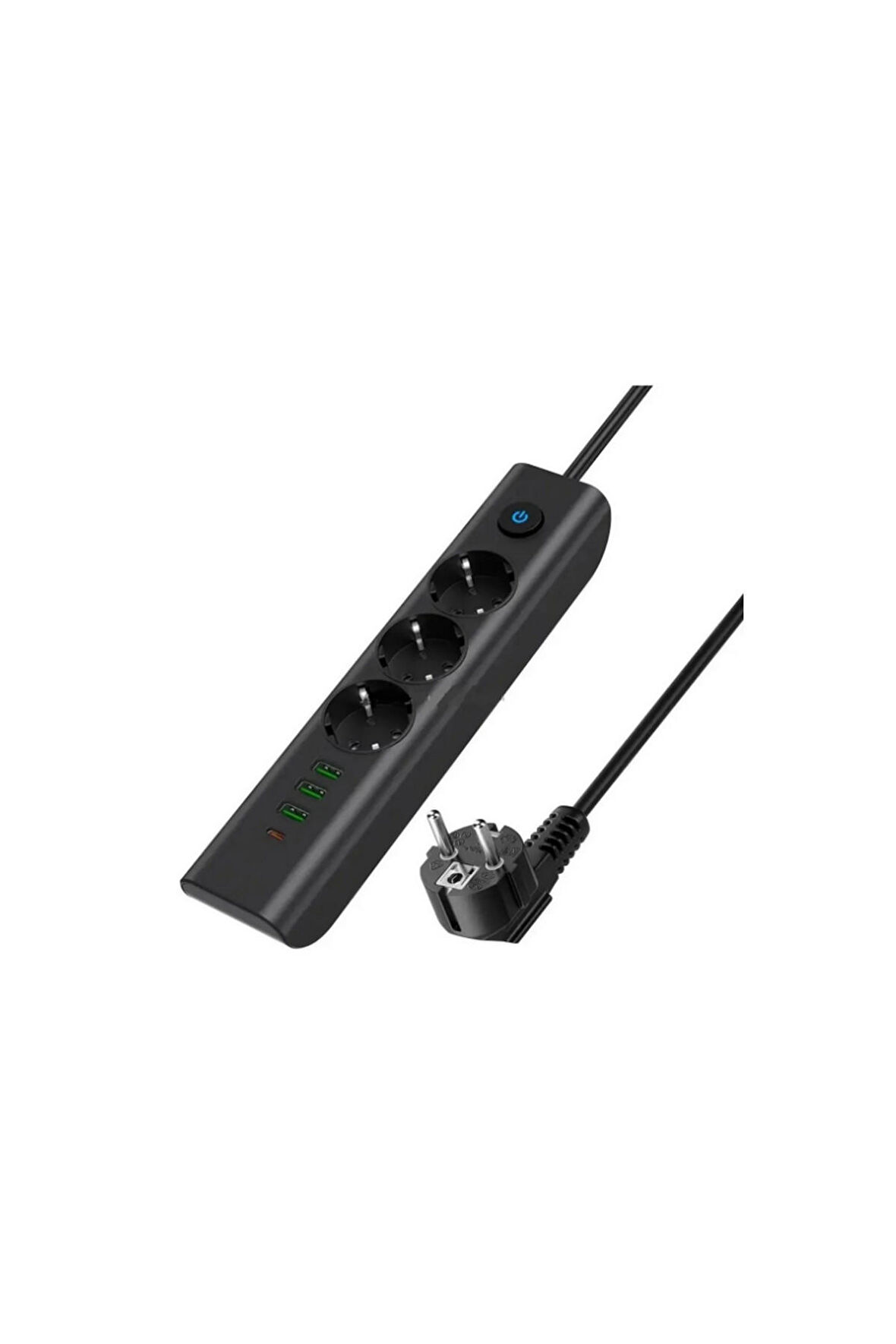 Termal Akım Korumalı Isıya Dayanıklı 3'lü Priz, 3 USB, 1 Type-C Giriş Kablolu Priz