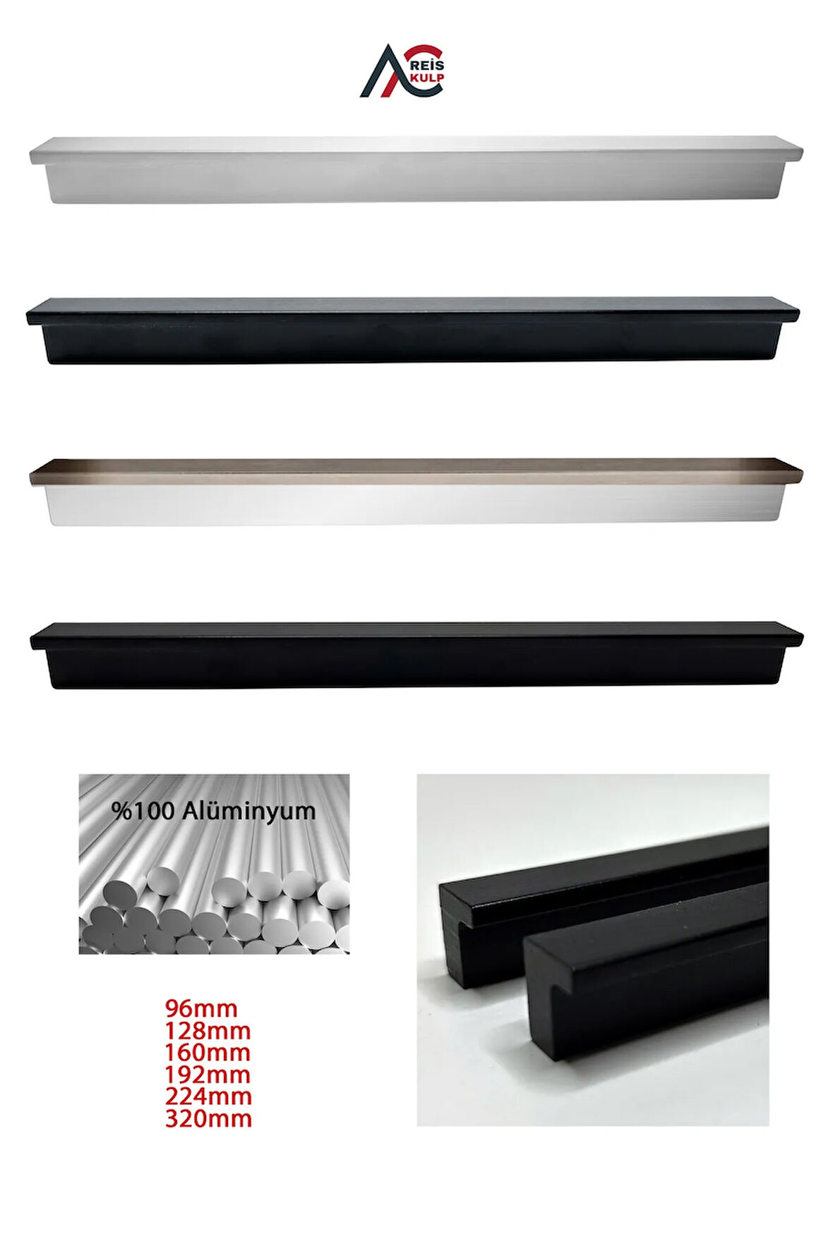 Fulya Alüminyum Metal Lüks Modern Mobilya Çekmece Mutfak Dolabı Kulpu 160mm