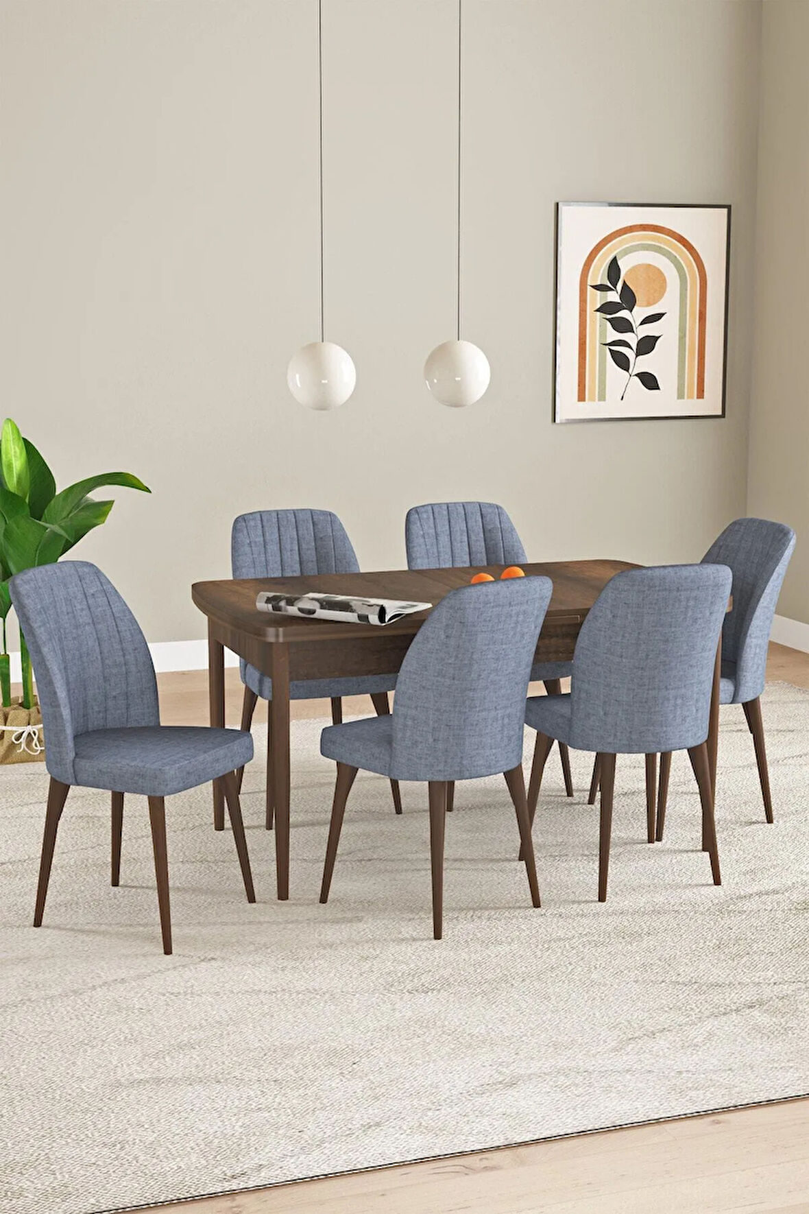 Elis Barok Desen 80x132 Açılabilir Masa Takımı 6  Sandalye