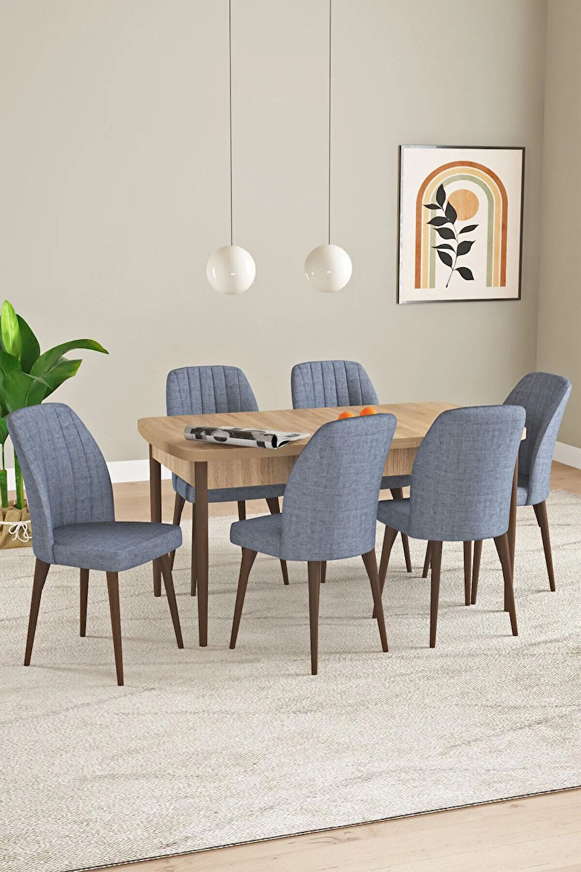 Elis Meşe Desen 80x132 Açılabilir Yemek Odası Takımı 6  Sandalye