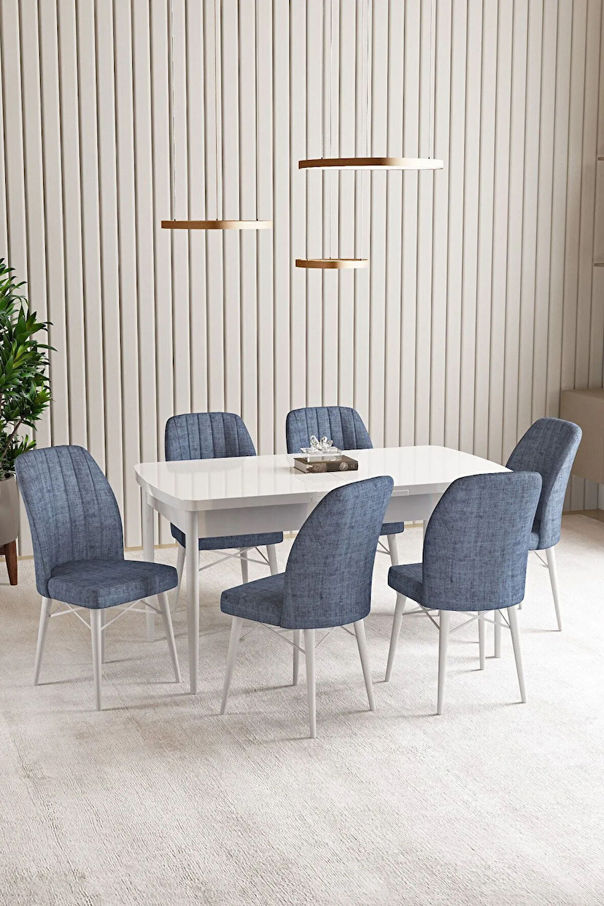 Lara Beyaz 80 X 132 Açılabilir MDF Mutfak Masası 6  Sandalye