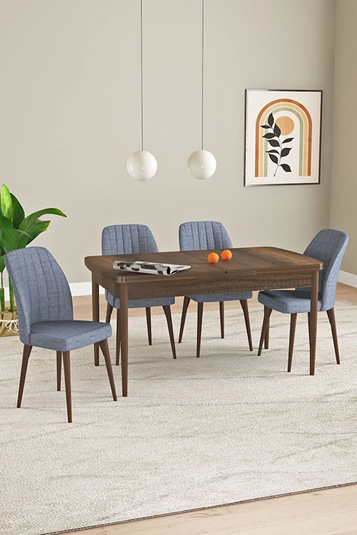 Elis Barok Desen 80x132 Açılabilir Yemek Odası Takımı 4  Sandalye
