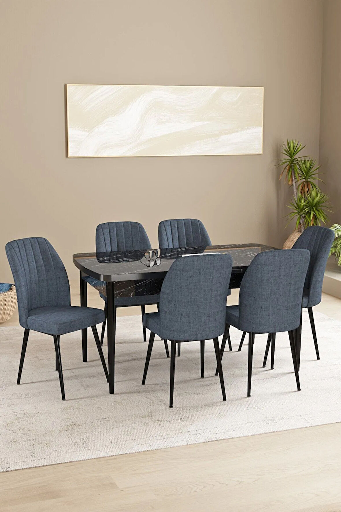Vien Barok Desen 80 X 132 Açılabilir MDF Mutfak Masası 4  Sandalye