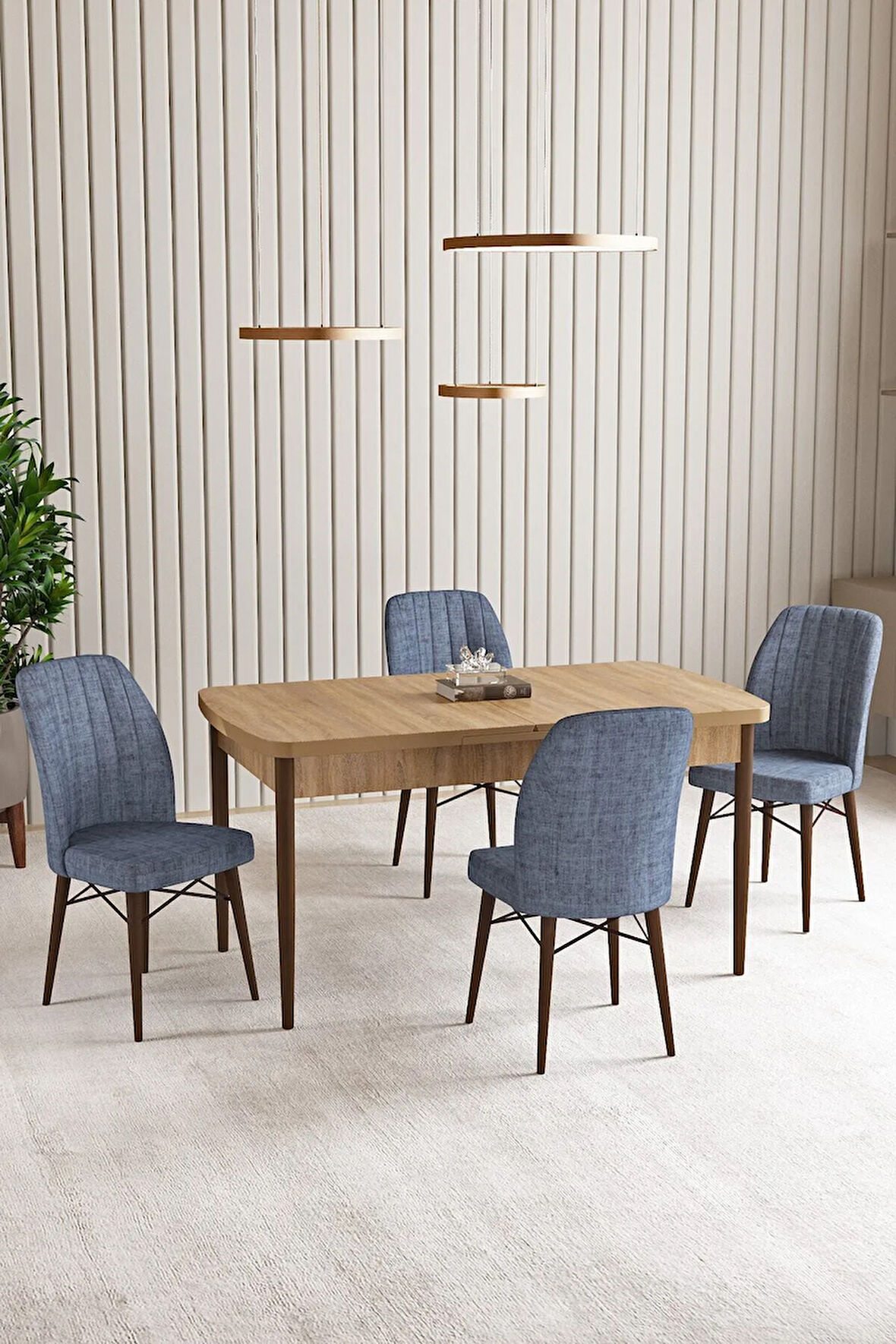 Vien Meşe Desen 80 X 132 Açılabilir MDF Mutfak Masası 4  Sandalye