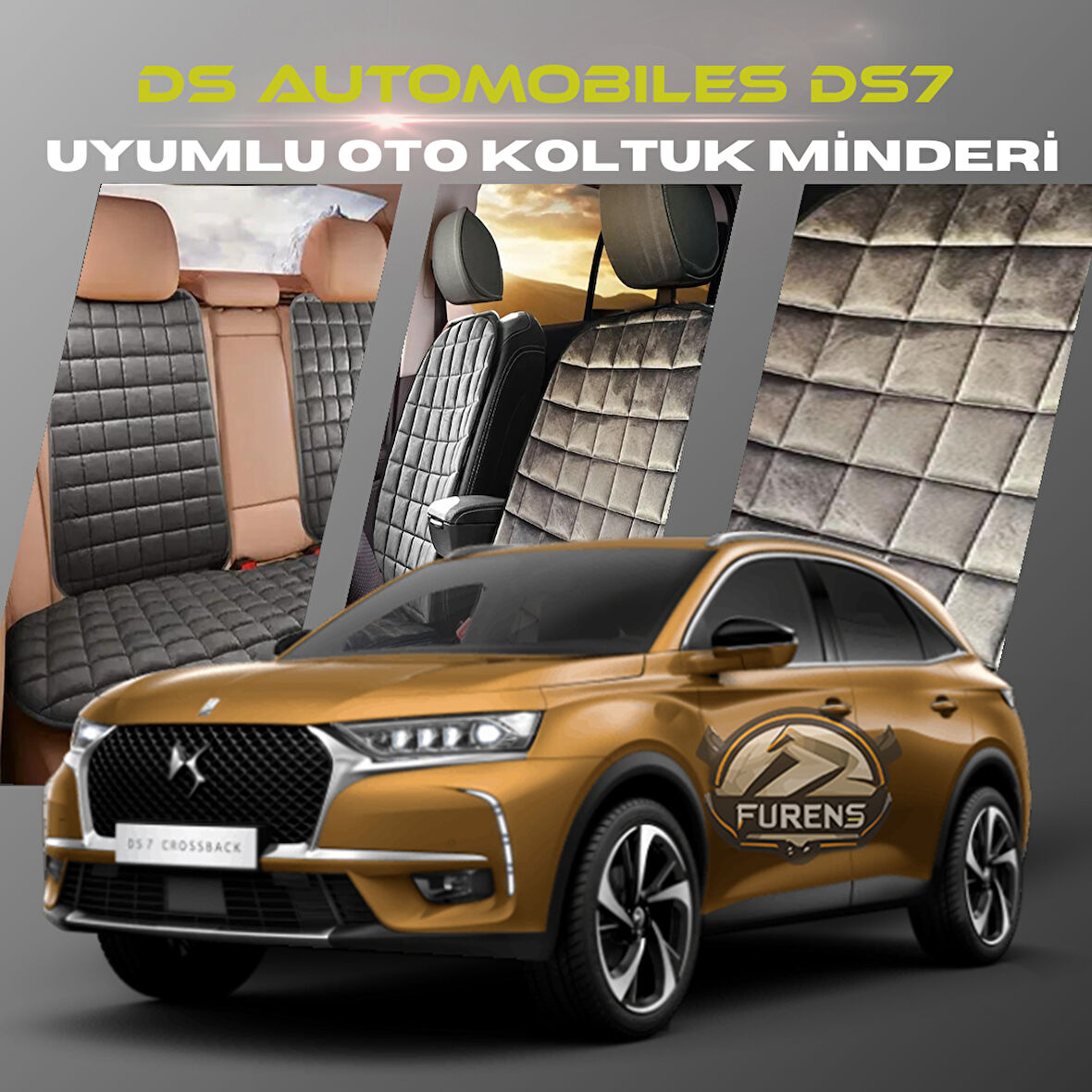 Ds Automobiles DS7 Antrasit Renk Tay Tüyü Cepli & Terletmez Sırtlı Oto Koltuk Minder Seti - Koltuk Koruma Kılıfı (ÖN & ARKA TAM SET)