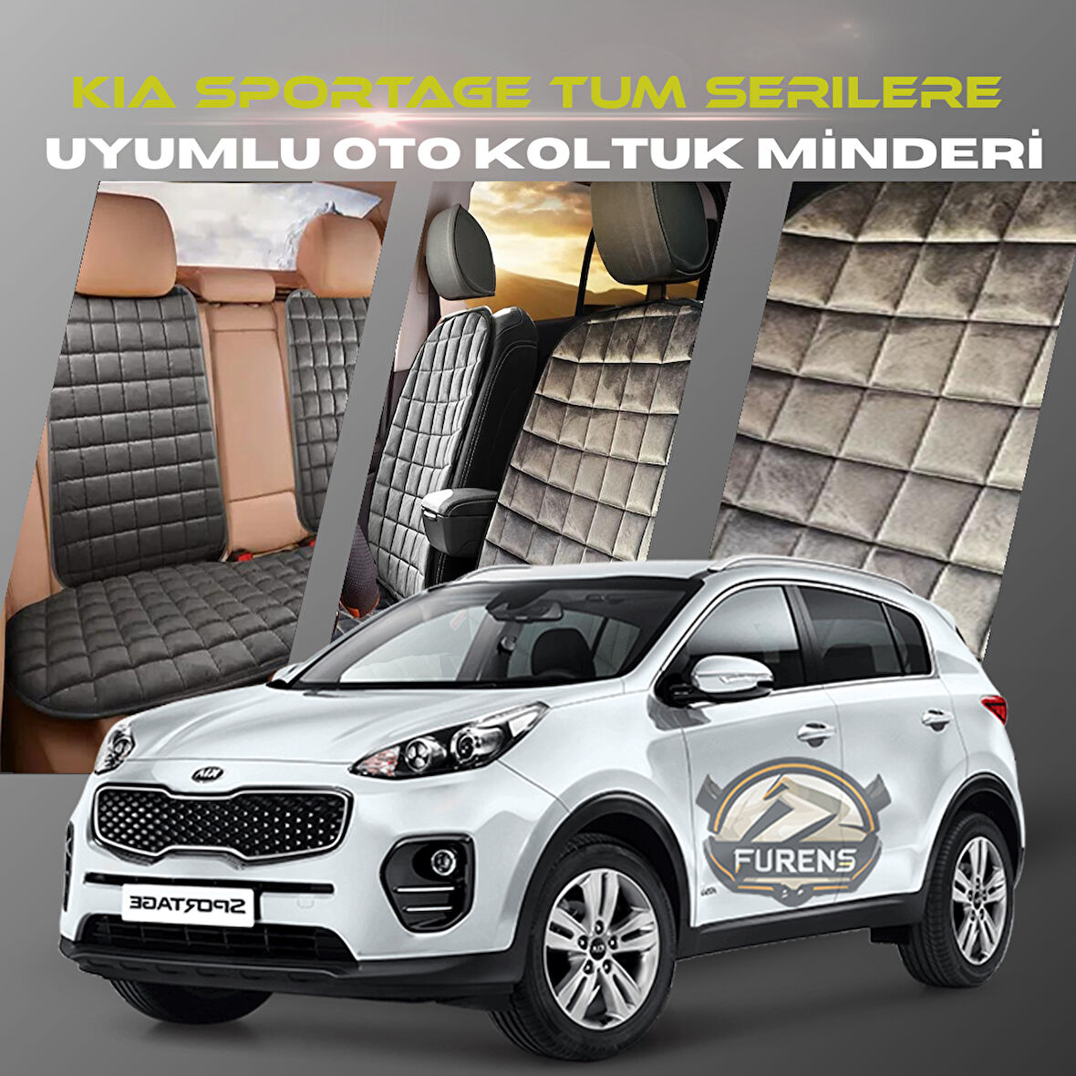 Kia Sportage Antrasit Renk Tay Tüyü Cepli & Terletmez Sırtlı Oto Koltuk Minder Seti - Koltuk Koruma Kılıfı (ÖN & ARKA TAM SET)