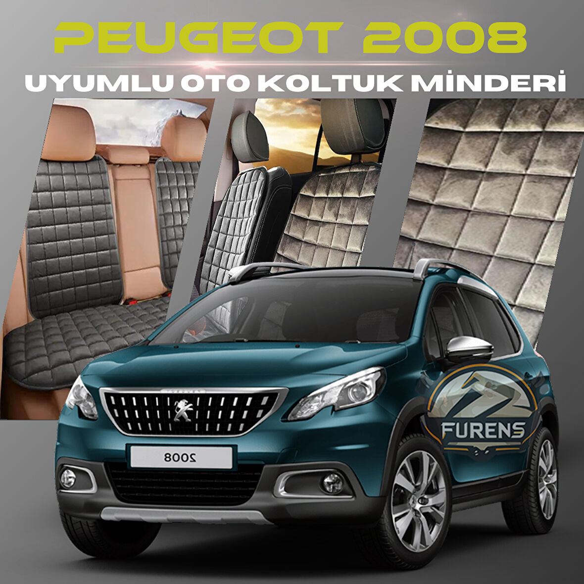 Peugeot 2008 Antrasit Renk Tay Tüyü Cepli & Terletmez Sırtlı Oto Koltuk Minder Seti - Koltuk Koruma Kılıfı (ÖN & ARKA TAM SET)