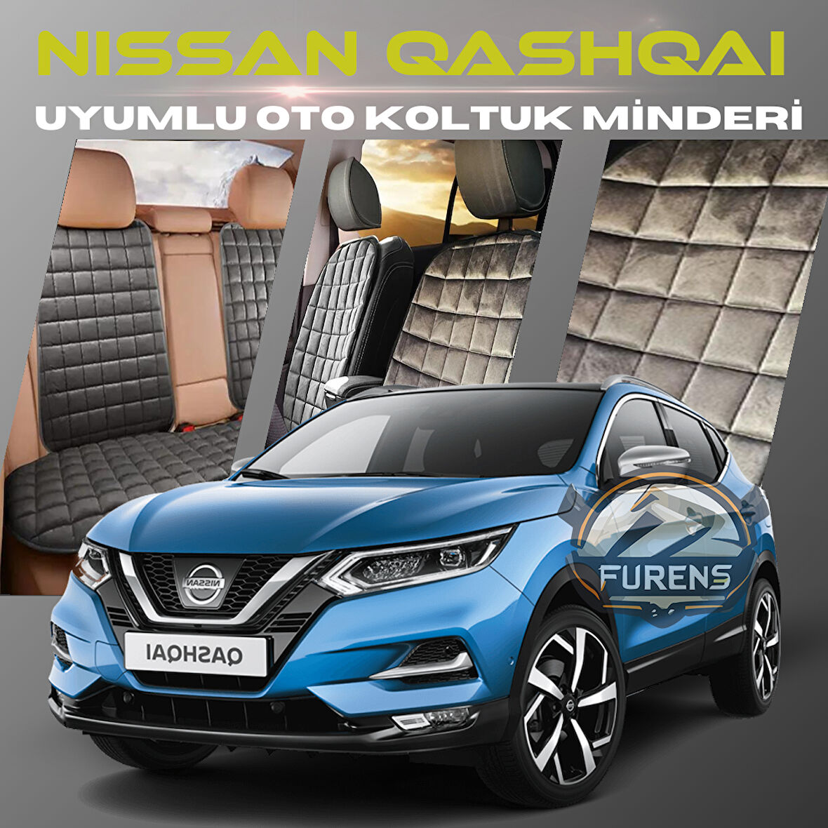 Nissan Qashqai Antrasit Renk Tay Tüyü Cepli & Terletmez Sırtlı Oto Koltuk Minder Seti - Koltuk Koruma Kılıfı (ÖN & ARKA TAM SET)