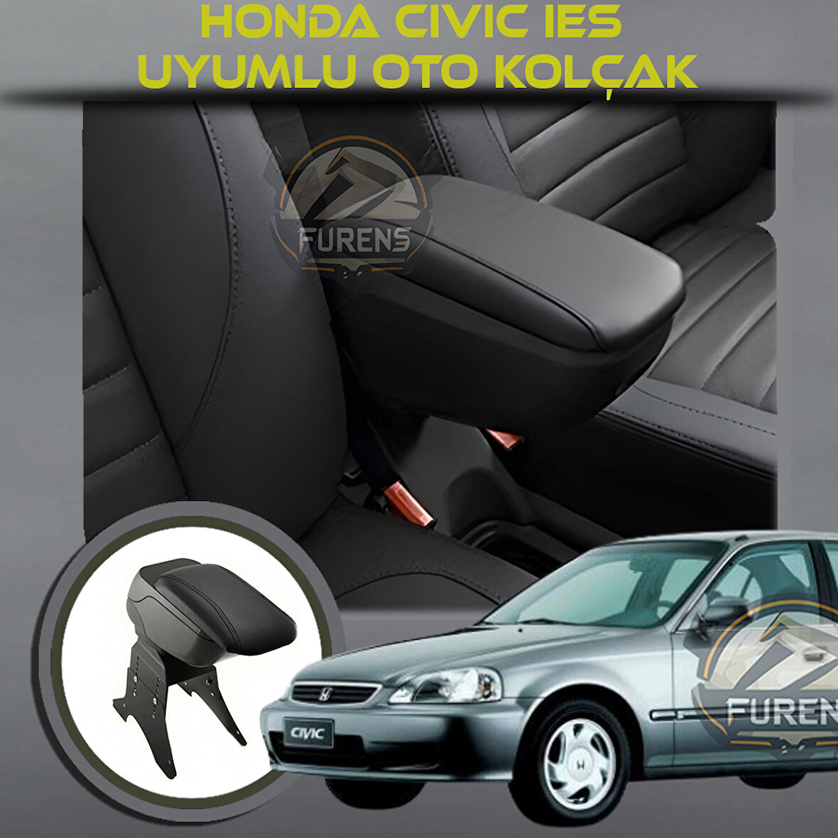 Honda Civic İes Uyumlu Kol Dayama Ve Kolçak Sürgülü Bardaklıklı Ayarlanabilir Siyah Deri