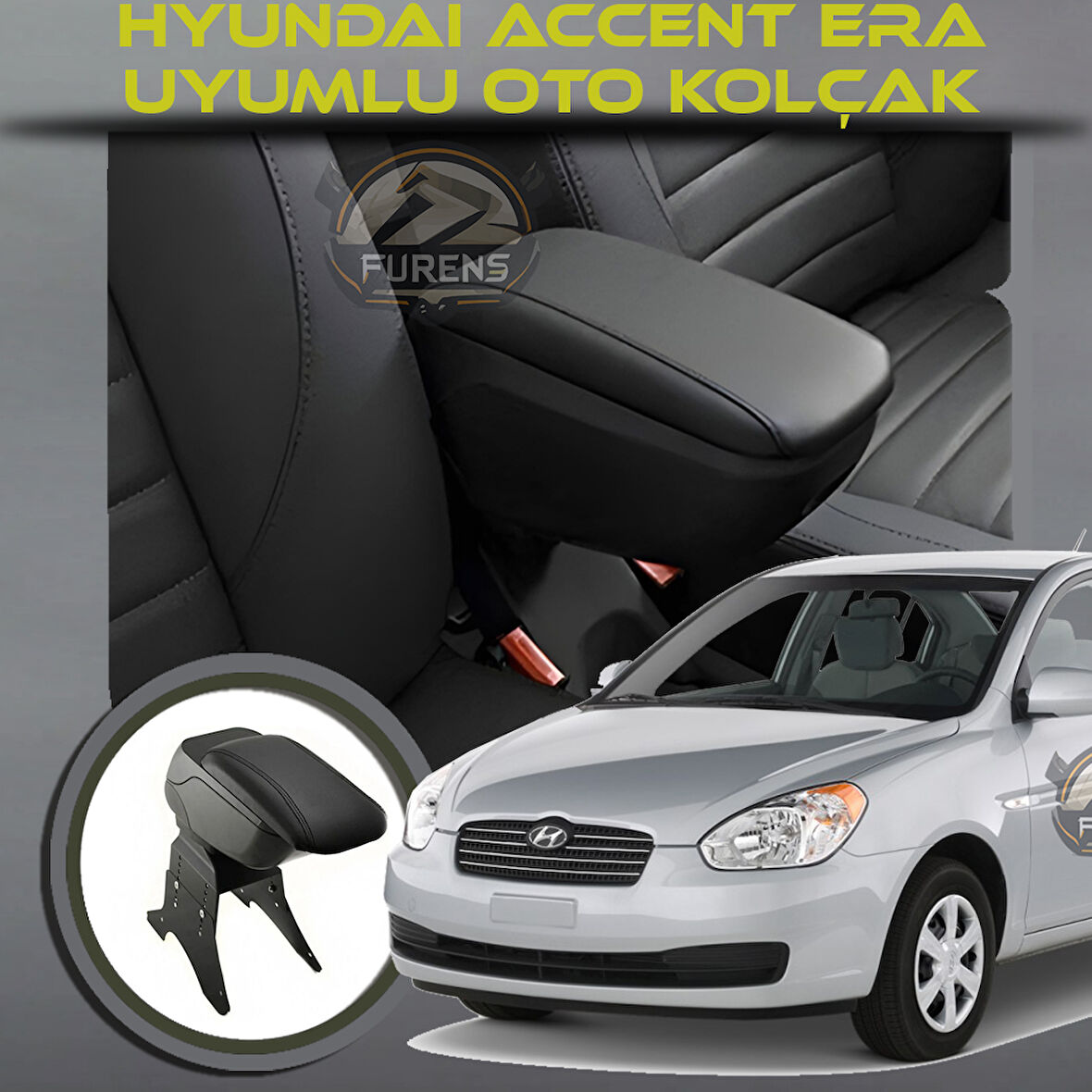 Hyundai Accent Era Uyumlu Kol Dayama Ve Kolçak Sürgülü Bardaklıklı Ayarlanabilir Siyah Deri