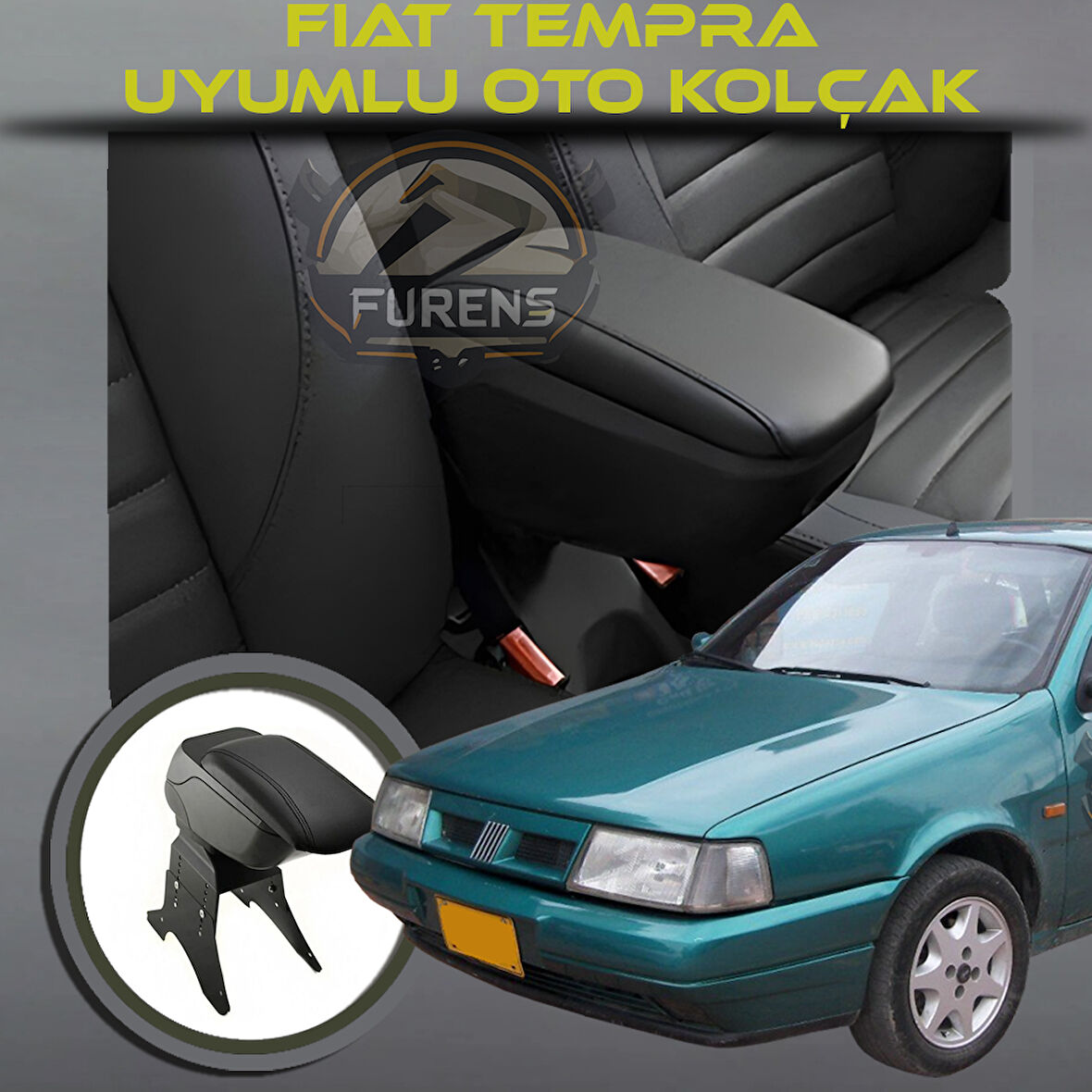 Fiat Tempra Uyumlu Kol Dayama Ve Kolçak Sürgülü Bardaklıklı Ayarlanabilir Siyah Deri