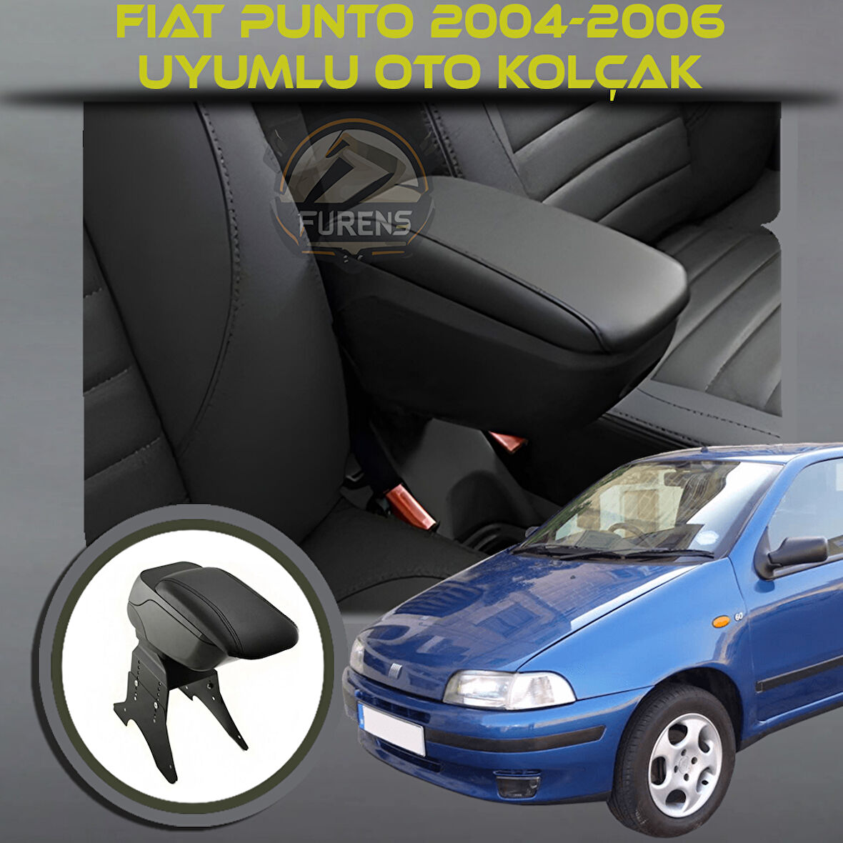 Fiat Punto 2004 - 2006 Uyumlu Kol Dayama Ve Kolçak Sürgülü Bardaklıklı Ayarlanabilir Siyah Deri