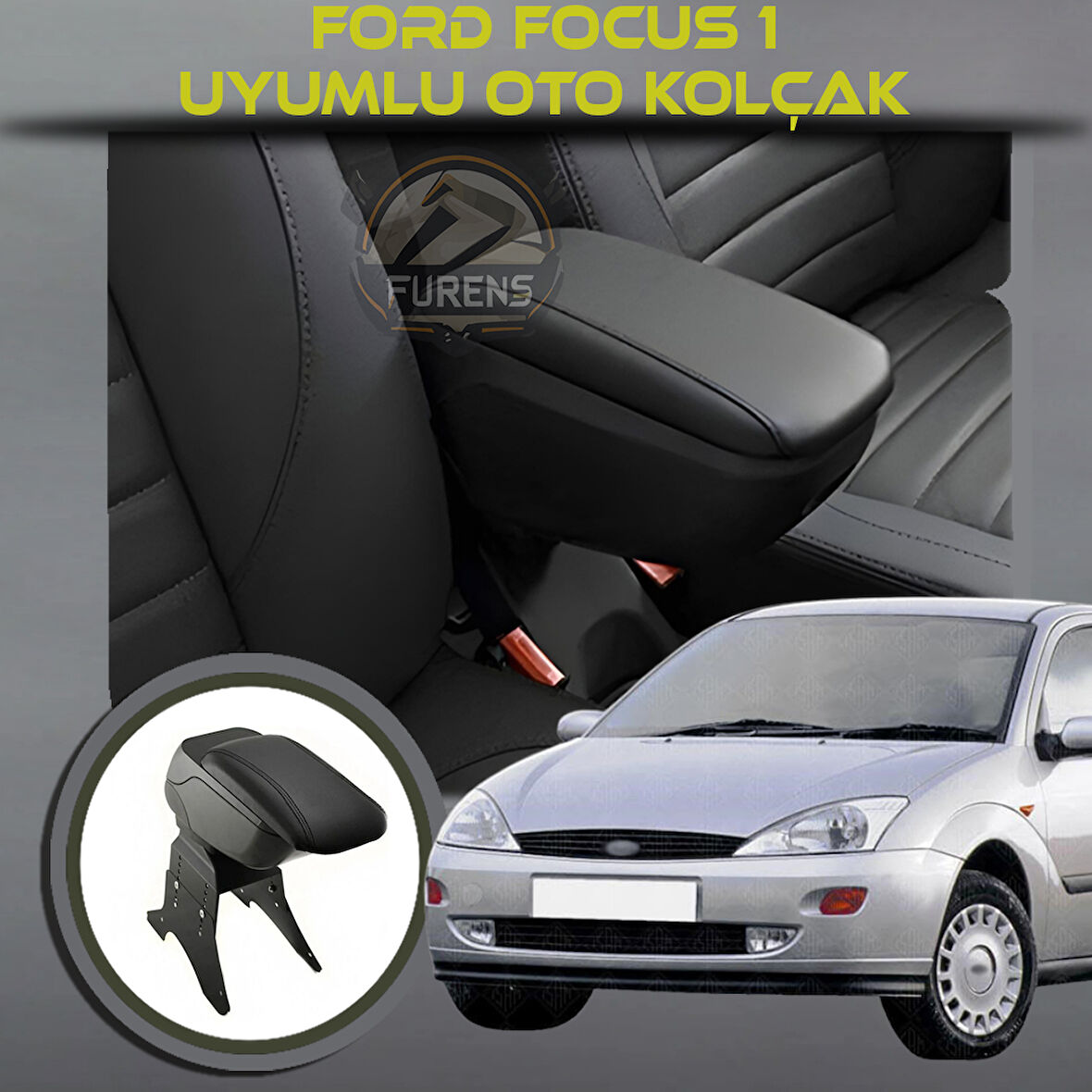 Ford Focus 1 Uyumlu Kol Dayama Ve Kolçak Sürgülü Bardaklıklı Ayarlanabilir Siyah Deri