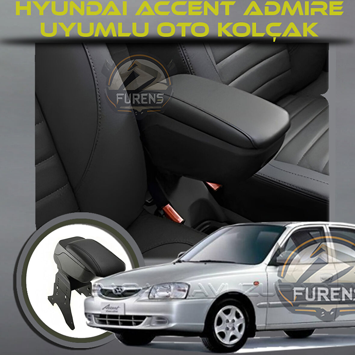 Hyundai Accent admira 2000-2006 Uyumlu Kol Dayama Ve Kolçak Sürgülü Bardaklıklı Ayarlanabilir Siyah Deri