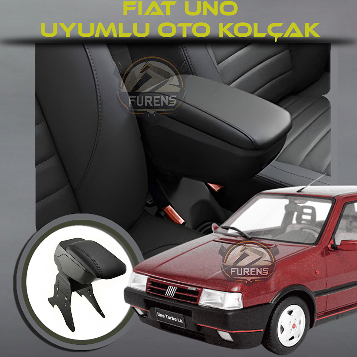 Fiat Uno Uyumlu Kol Dayama Ve Kolçak Sürgülü Bardaklıklı Ayarlanabilir Siyah Deri