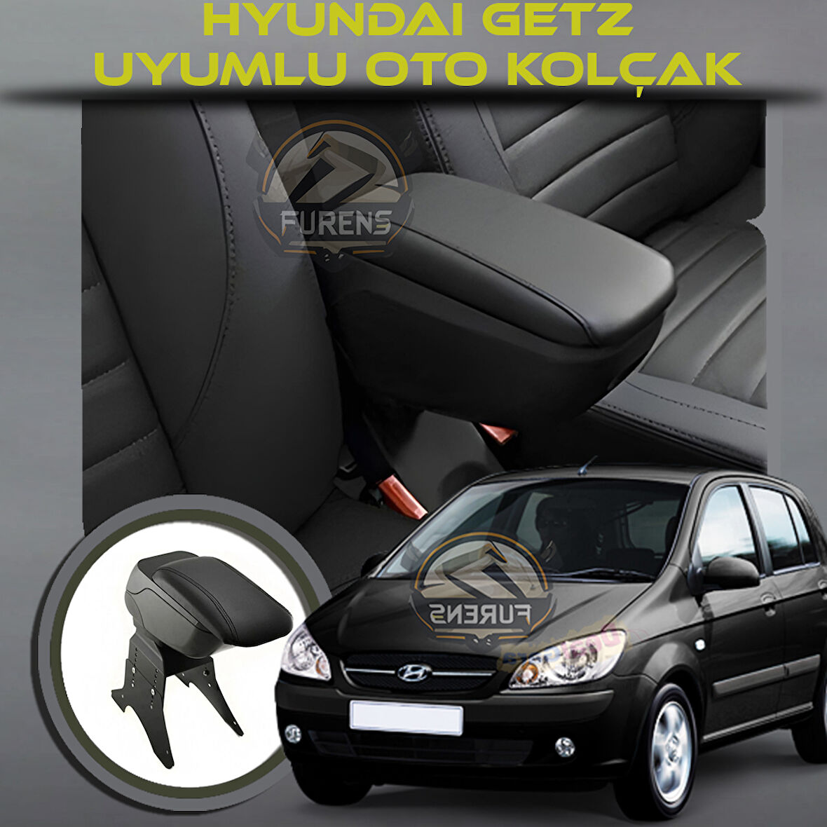 Hyundai Getz Uyumlu Kol Dayama Ve Kolçak Sürgülü Bardaklıklı Ayarlanabilir Siyah Deri