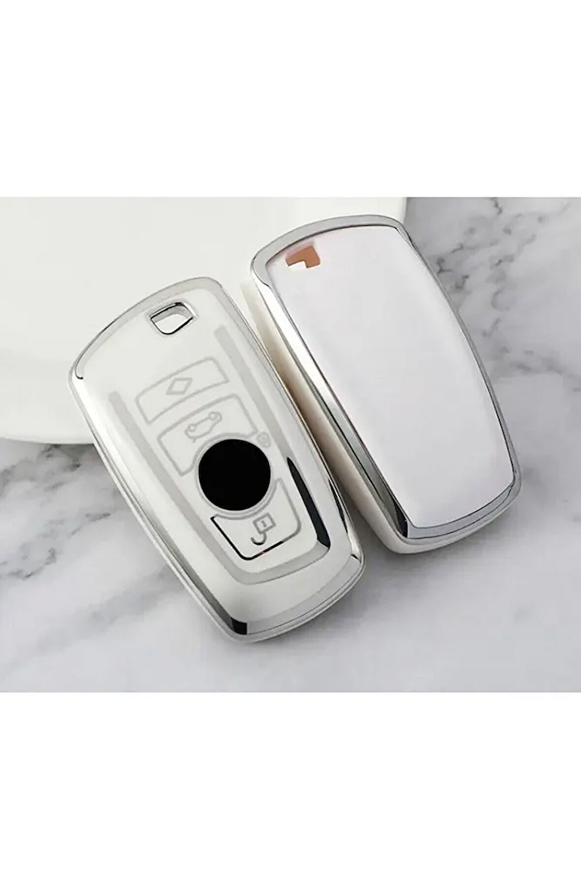 Bmw 1 3 5 7 Seri X1 X3 X4 X5 F10 F15 F16 F20 F30 F18 F25 M3 M4 E34 Anahtar Koruma Kılıfı Beyaz Gümüş