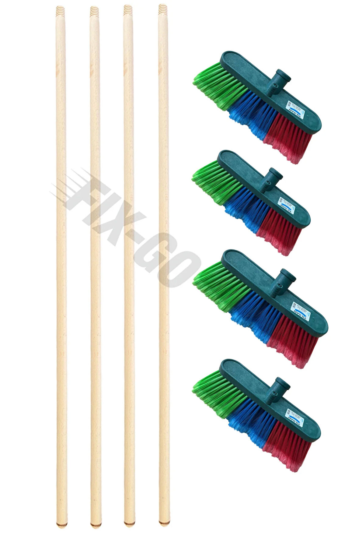 Fırça Sapı Ahşap Sap 120 cm ve Oto Fırça 17 cm Yumuşak 4'lü Set