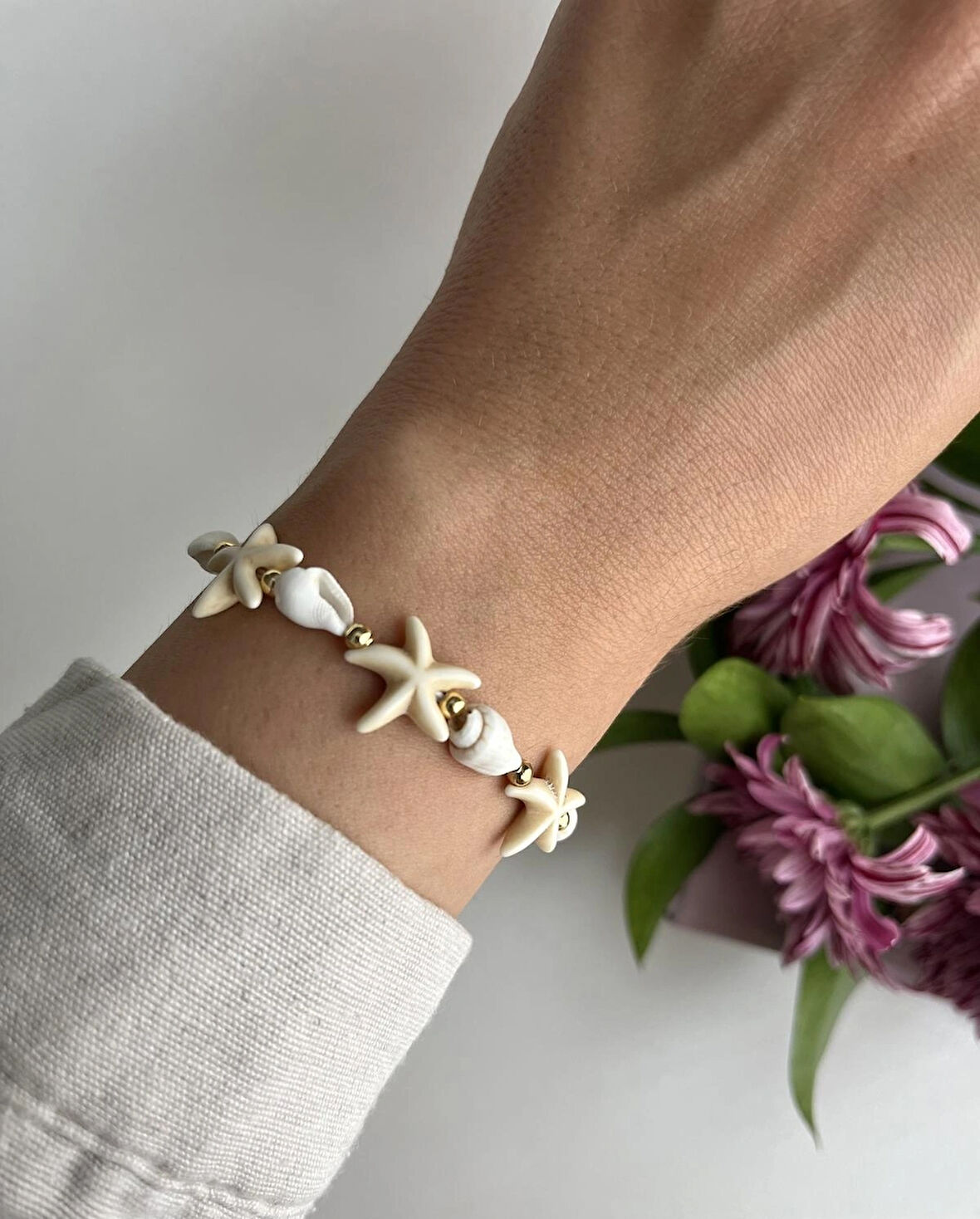 Deniz Yıldızlı Deniz Kabuklu Makrome Bileklik