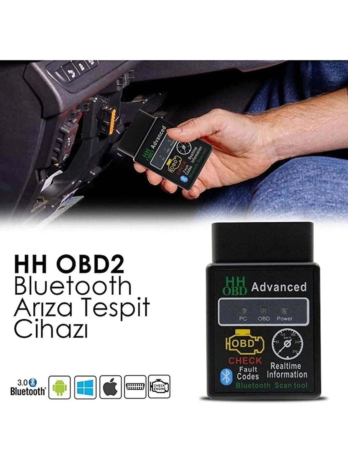 Arıza Tespit Cihazı Arıza Okuma Silme Bluetooth Obd2 Advanced Tüm Bilgisayara Bağlanan Araçlara Uyum