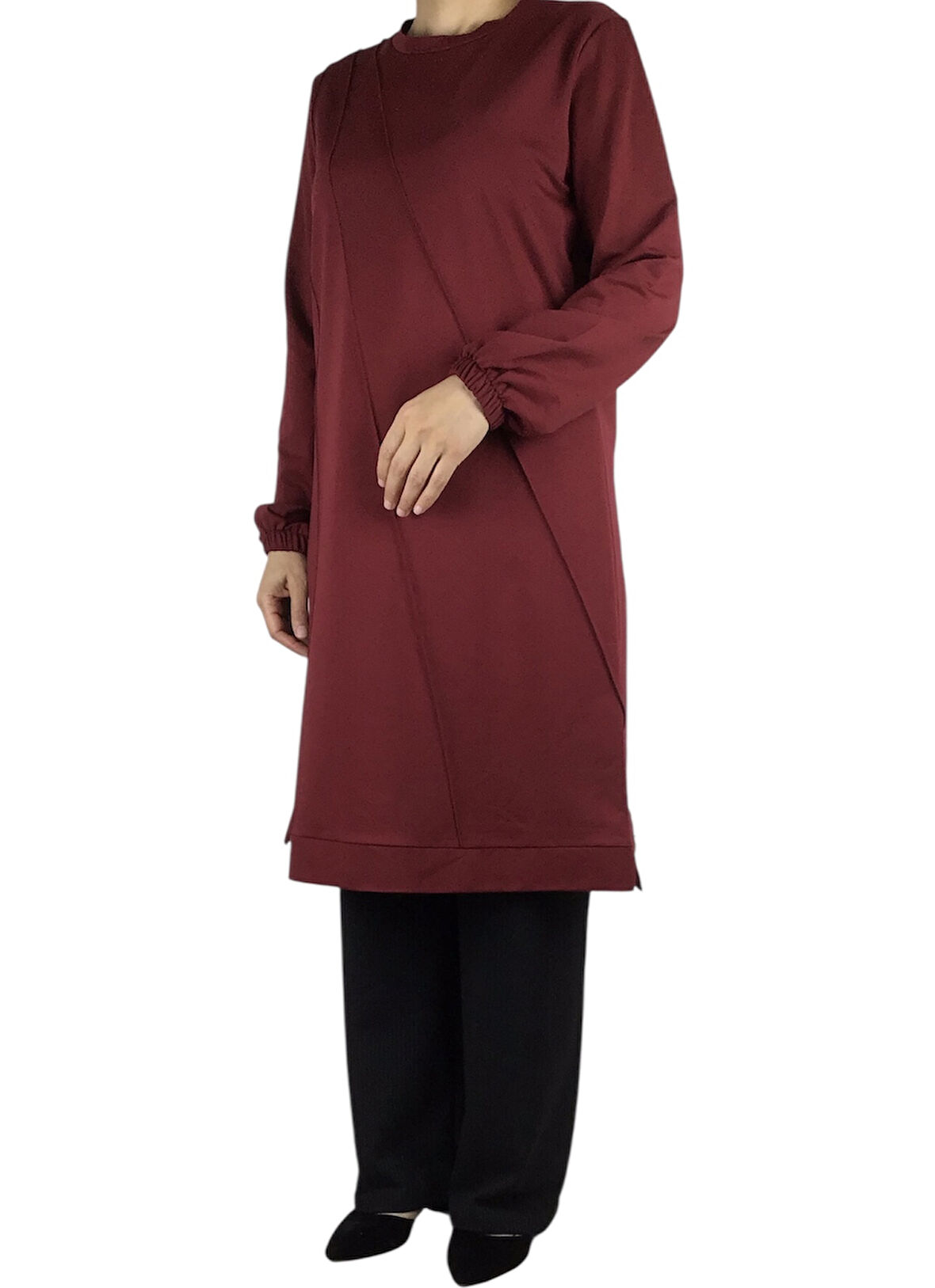 KADIN ÖNÜ DİKİŞLİ KOLLARI LASTİKLİ ETEK UCU BANTLI KRİSTAL İKİ İPLİK MEVSİMLİK TUNİK