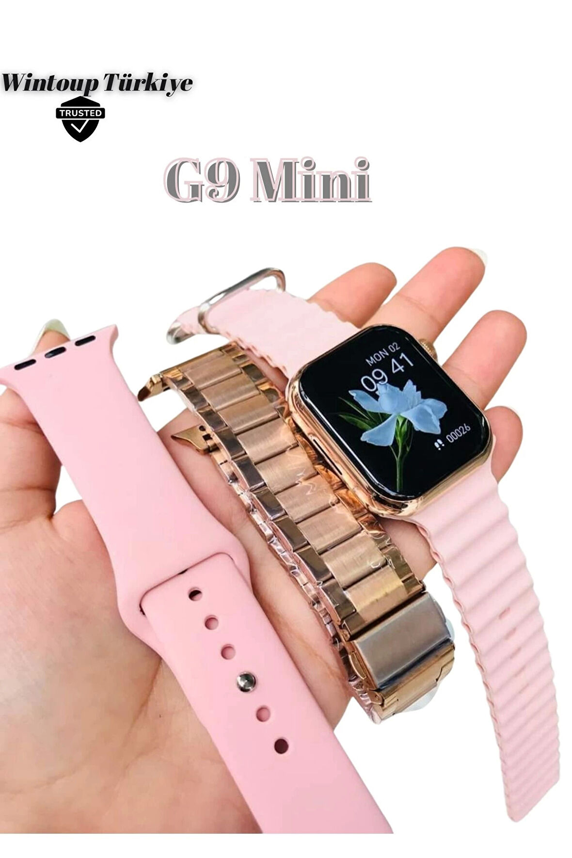 G9 Mini 41 Mm Amoled Ekran Akıllı Saat 3 Strap+Bracelet IPhone12/Mini/Pro/Promax Uyumlu