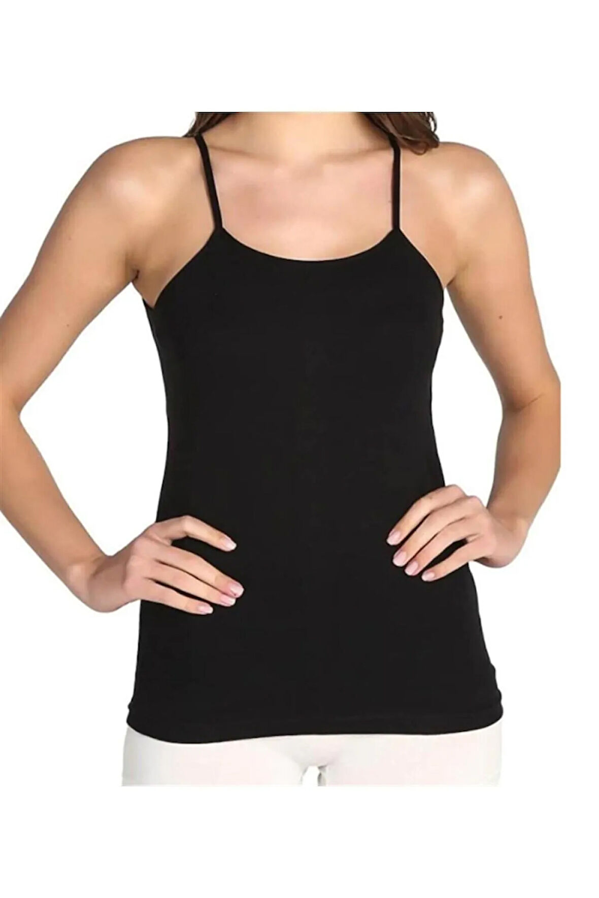 6 Adet Beyaz Renk Ribana Biyeli Ip Askılı Atlet