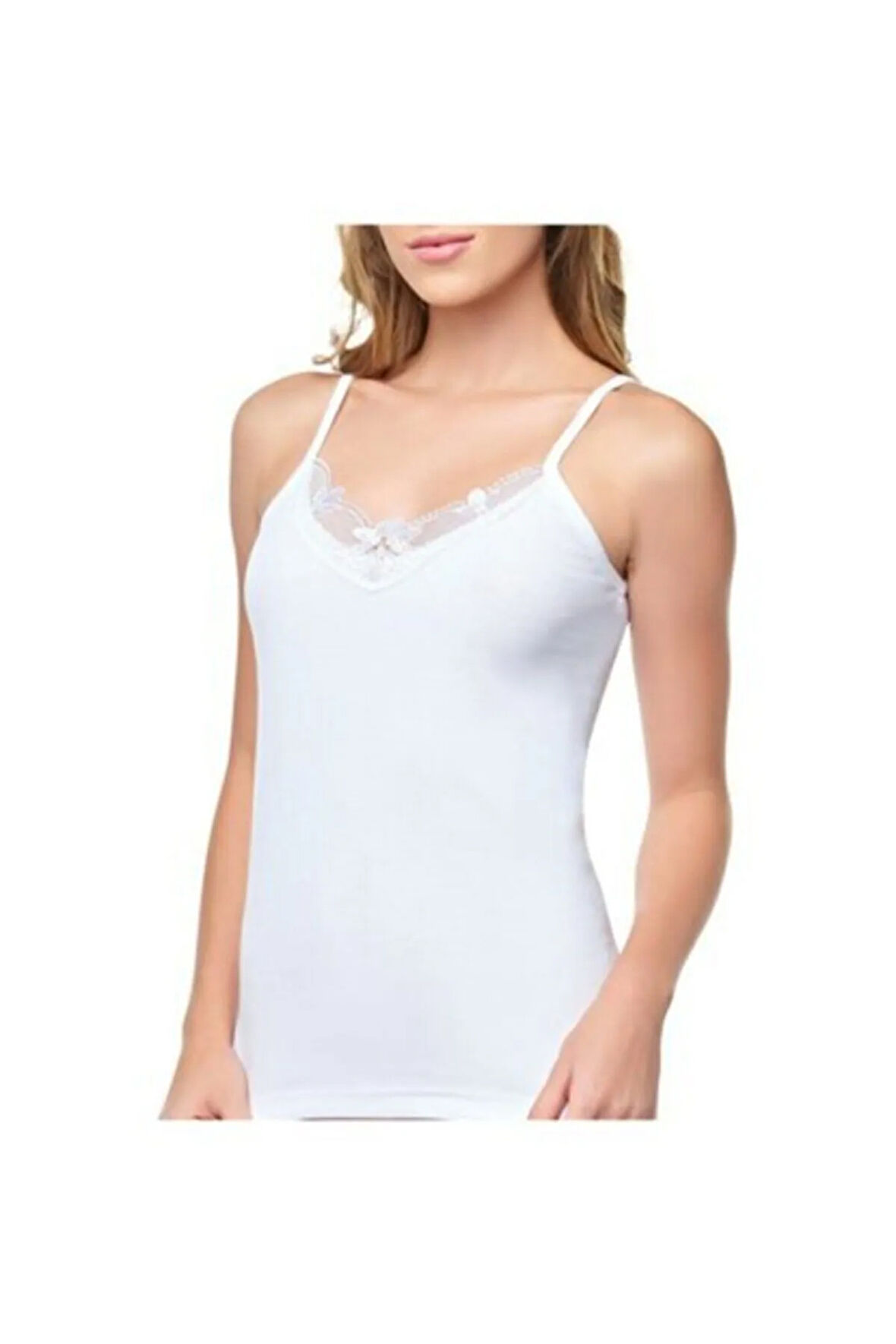 3 Adet Beyaz Renk Ip Askılı Güpürlü Atlet