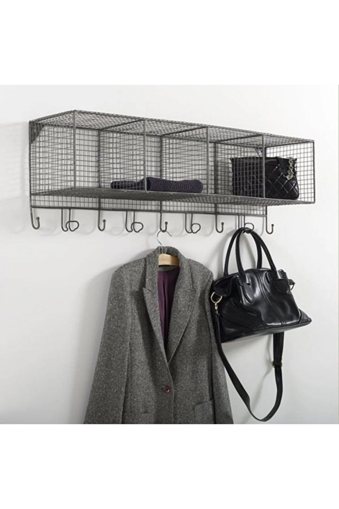 Antre Metal Telli Askılı Duvar Rafı, 9 Kancalı - Siyah