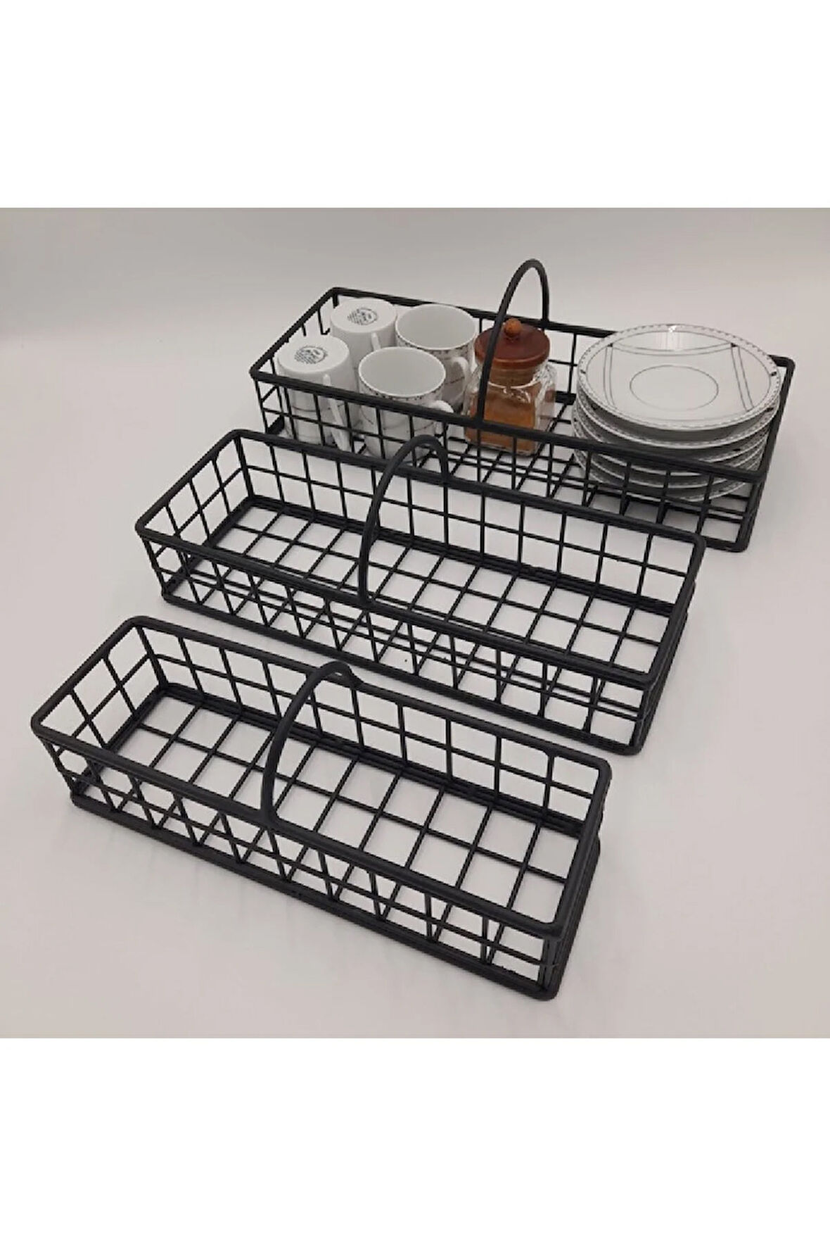 Asortik Dekoratif 3lü Rüstik Tel Sepet (YENİ)