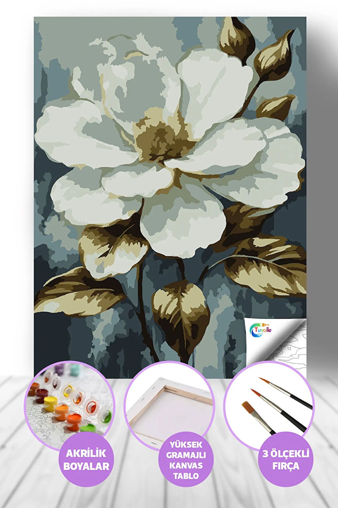 Gecenin Çiçeği Sayılarla Boyama Seti, Hobi Seti, 40X50 Tablo, Fırça Boya, Numaralı Tuval