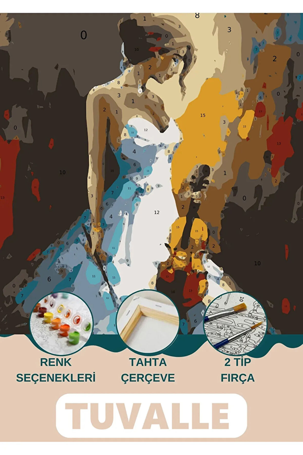 Gelin Neşesi Sayılarla Boyama Seti, Hobi Seti, 40X50 Tablo, Fırça Boya Asma Aparatı Dahil, Doğa