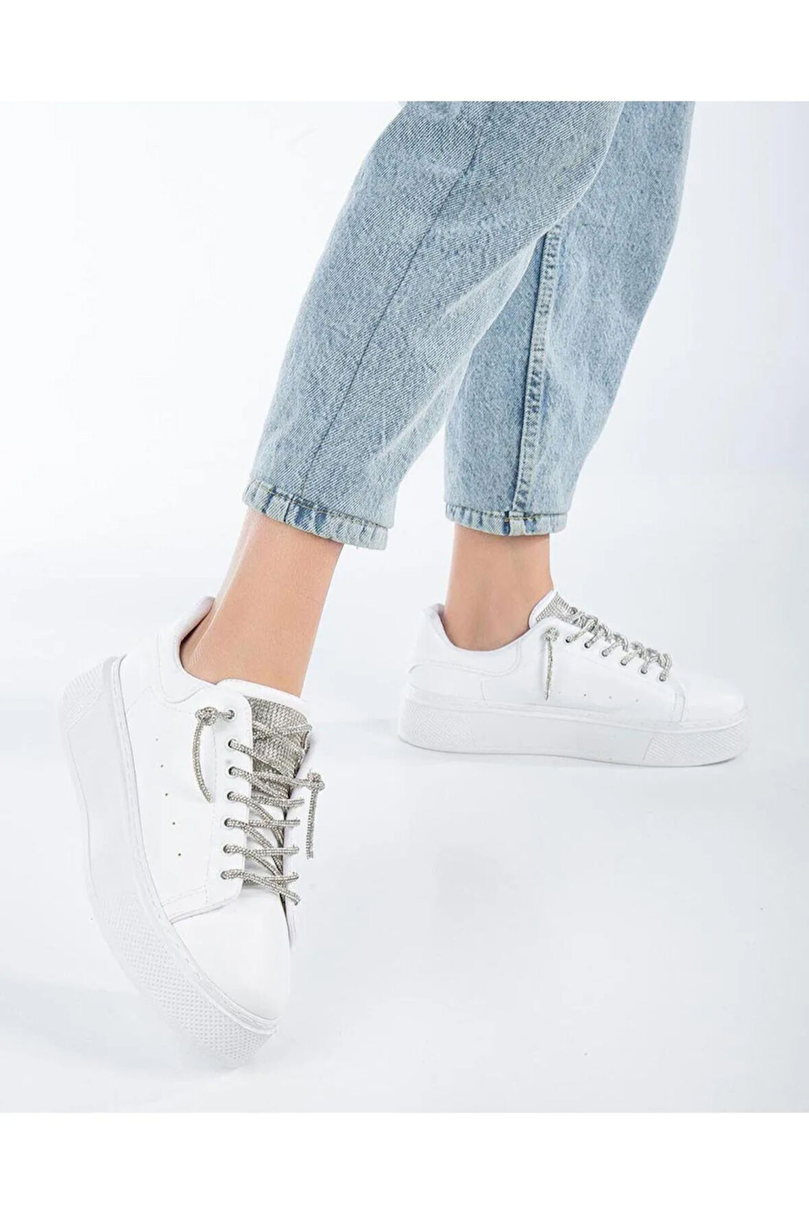 Kadın Taş Detay Bağcıklı Günlük Sneaker Sp-0928