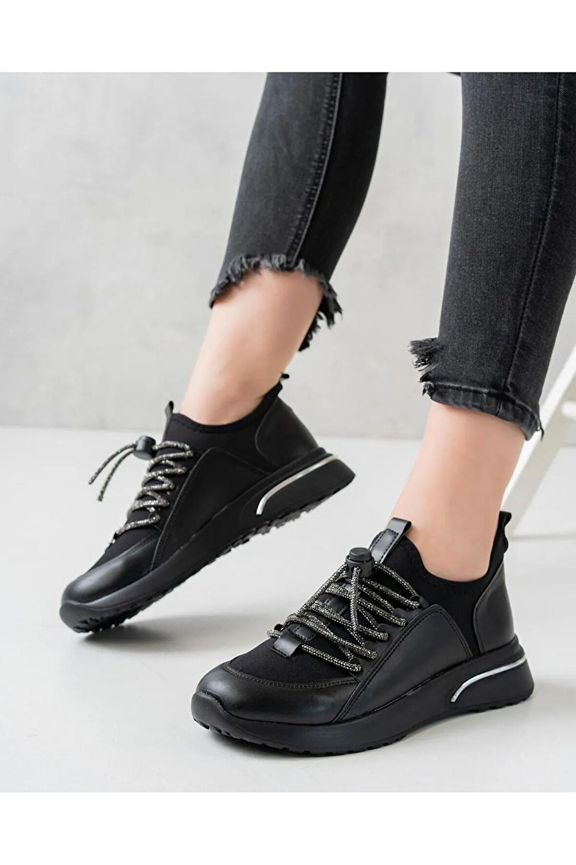 Kadın Kalın Taban Sneaker Spor Bağcıklı Ayakkabı Sp-0403