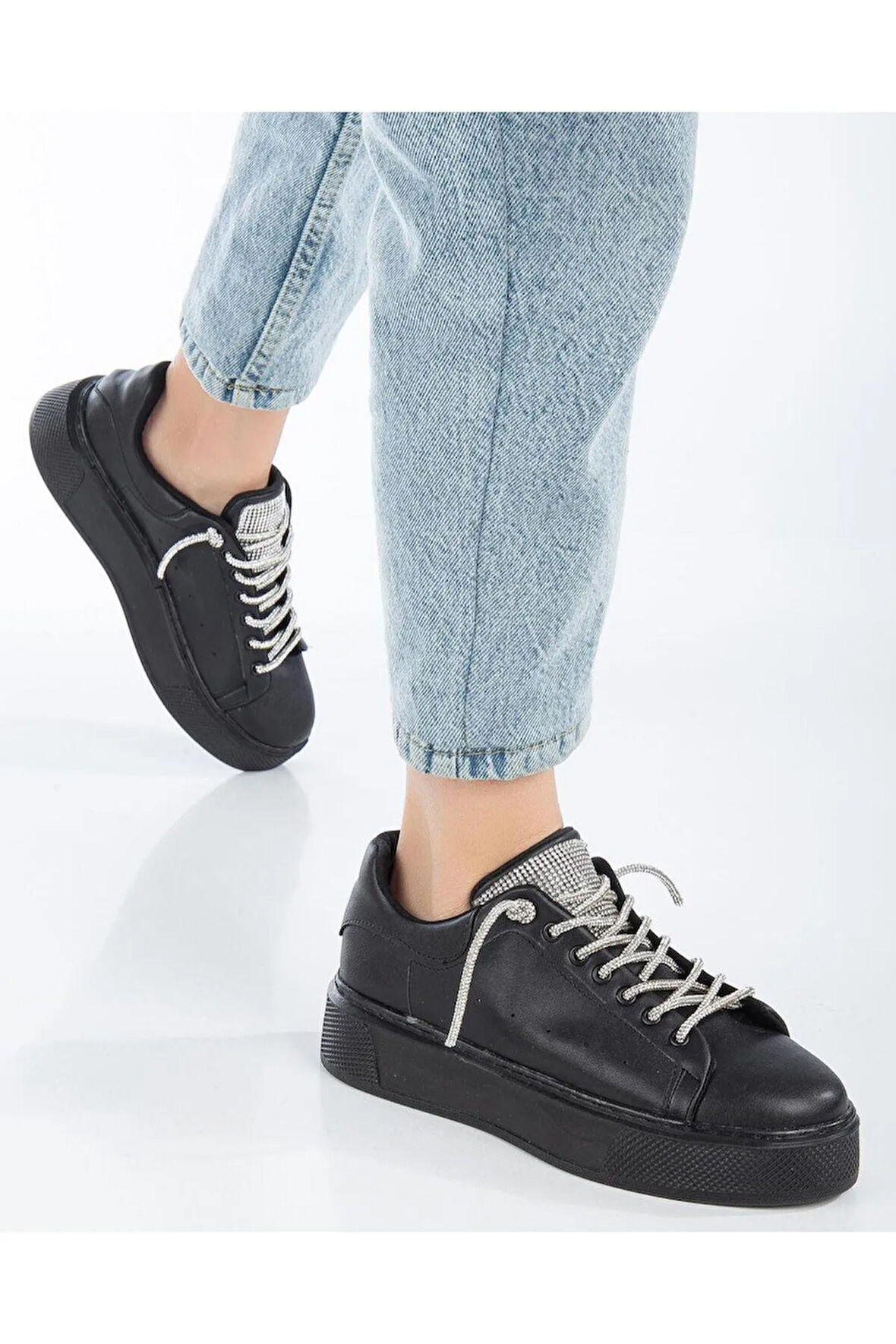 Kadın Taş Detay Bağcıklı Günlük Sneaker Sp-0928