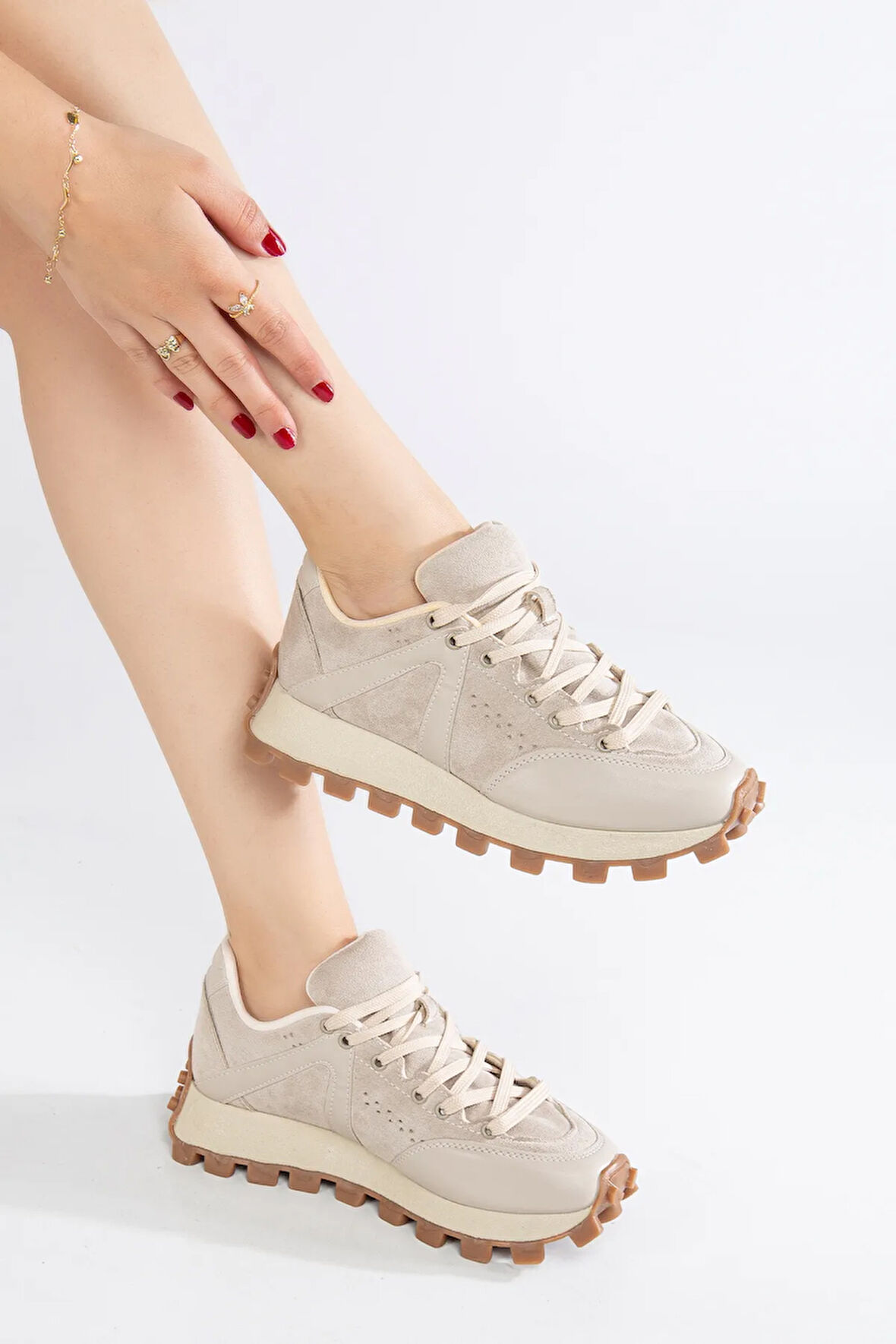 Kadın Bej Günlük Spor Sneaker Ayakkabı