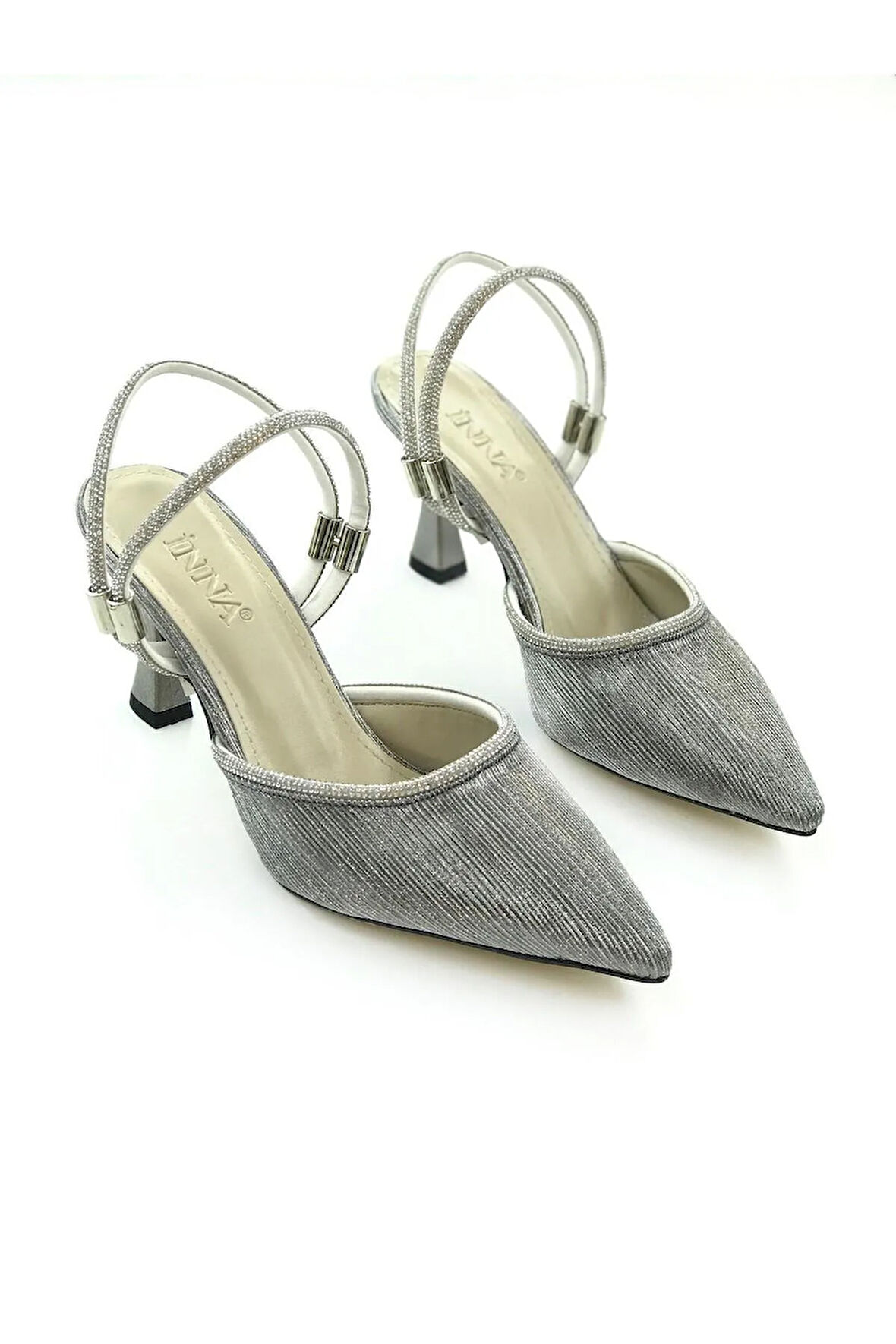 Kadın Taş Detaylı Simli Kadın Topuklu Ayakkabı T-1390