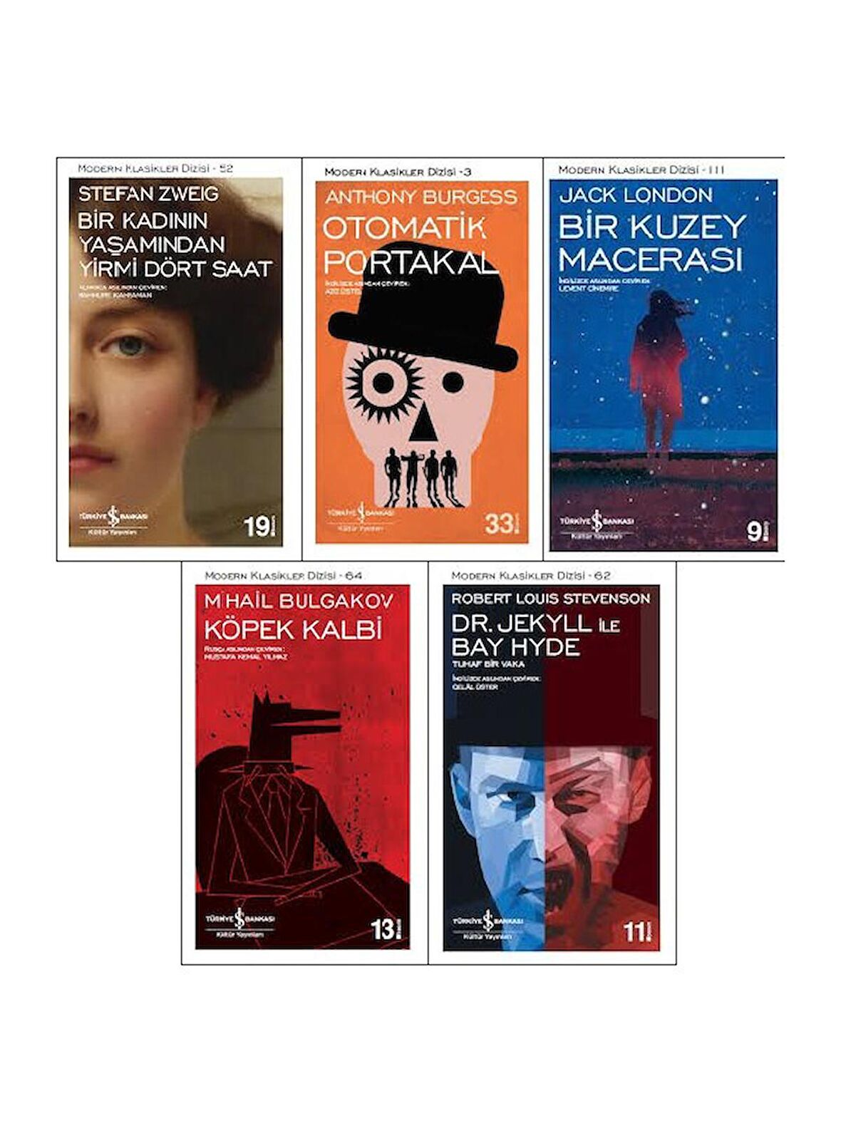 Iş Bankası Modern Klasikler Dizisi 5 Kitap Set (Bir Kadının Yaşamından Yirmi Dört Saat, Otomatik Portakal, Bir Kuzey Macerası, Köpek Kalbi, Dr. Jekyll ile Erkek Hyde)